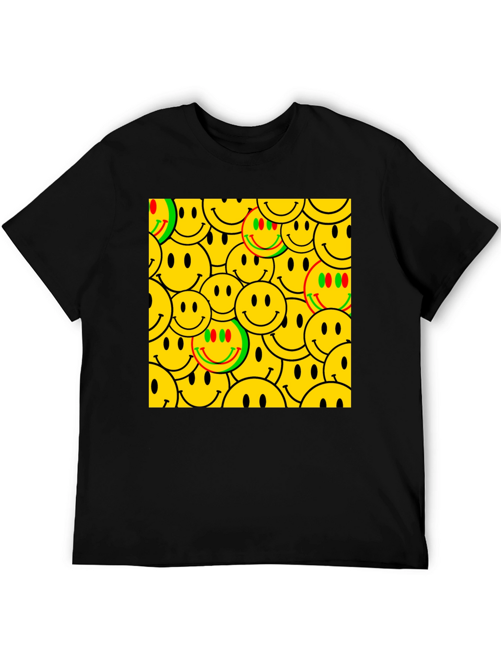 Smiley Face Pattern Black T-Shirt