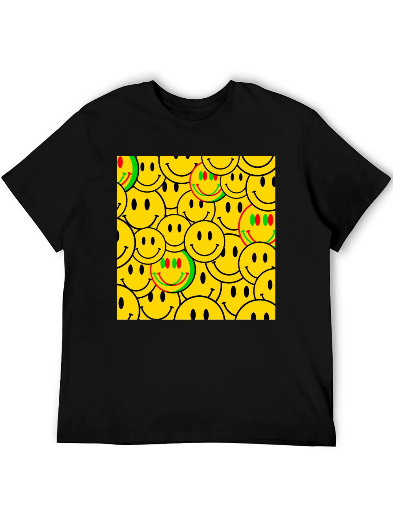 Smiley Face Pattern Black T-Shirt