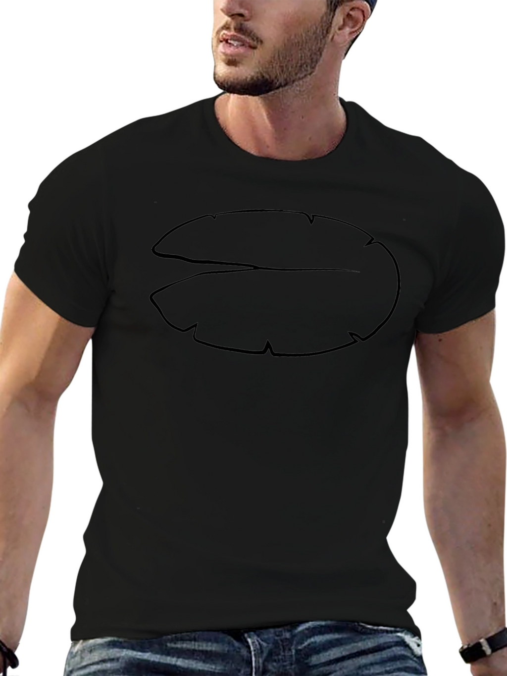 Abstract Leaf Design Black T-Shirt