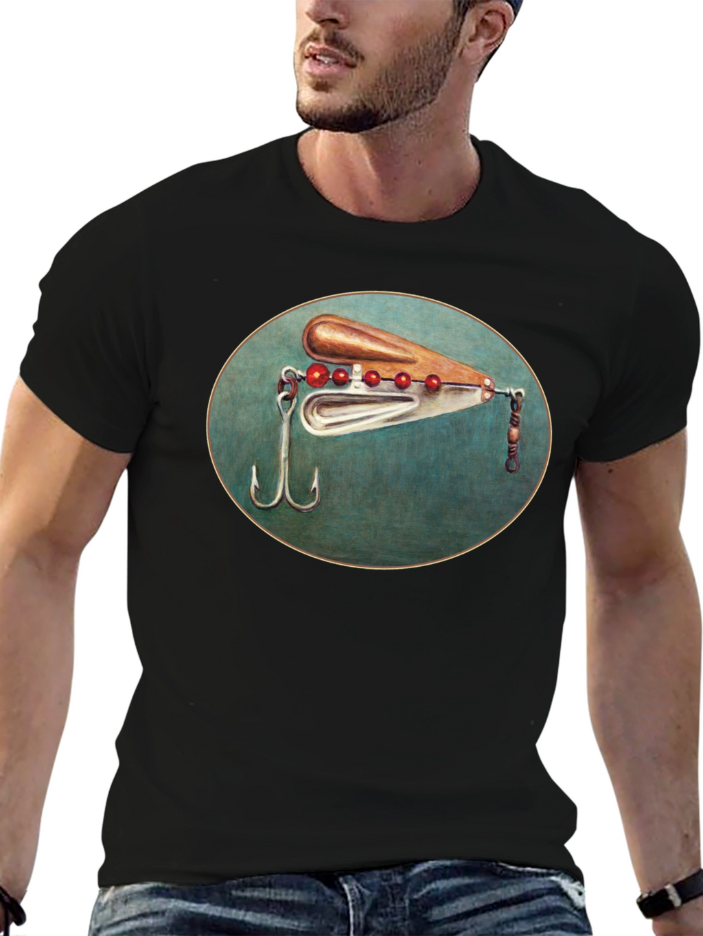 Fishing Lure Graphic Tee - Black Cotton T-Shirt