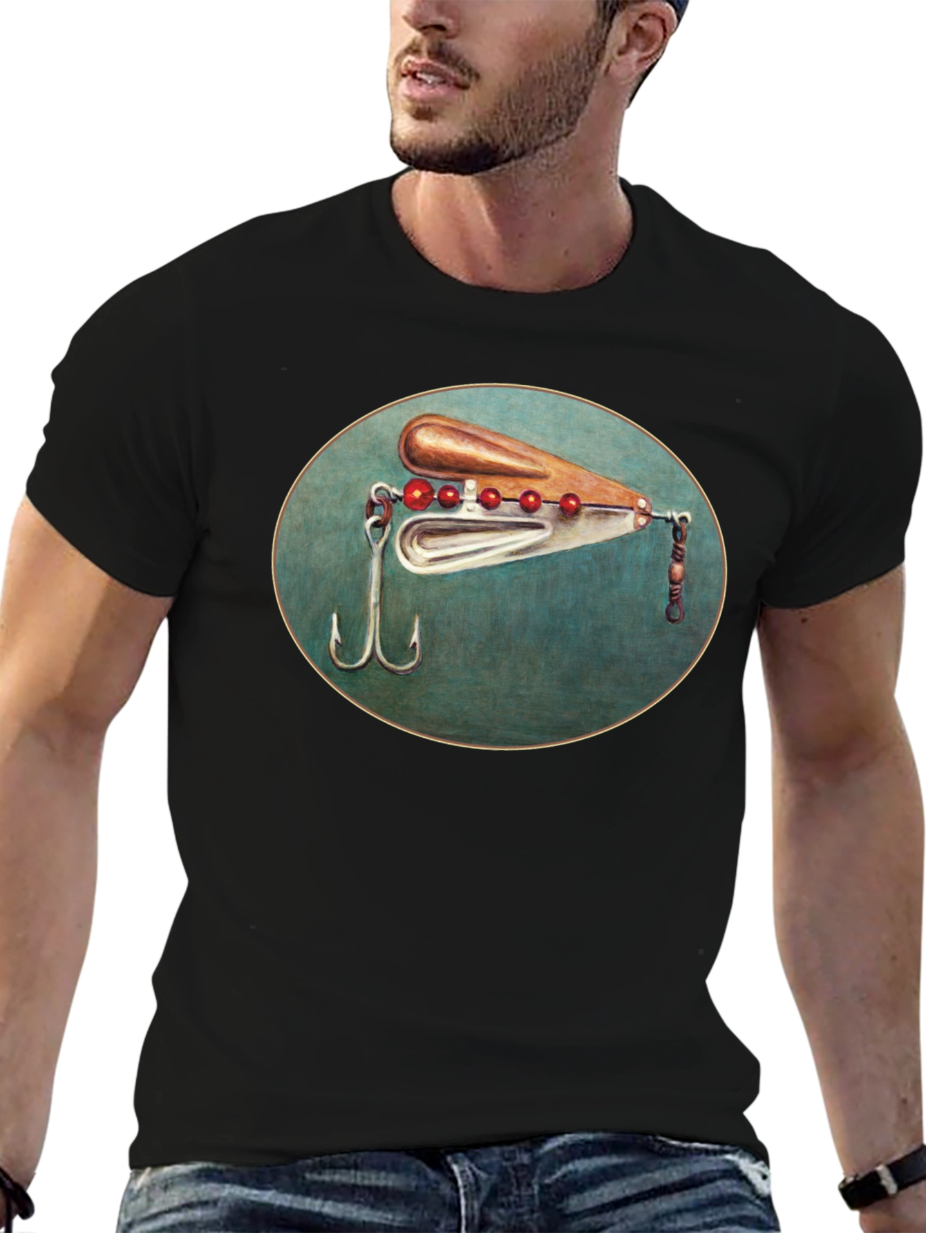 Fishing Lure Graphic Tee - Black Cotton T-Shirt
