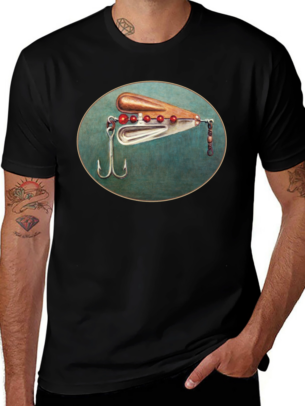 Fishing Lure Graphic Tee - Black Cotton T-Shirt