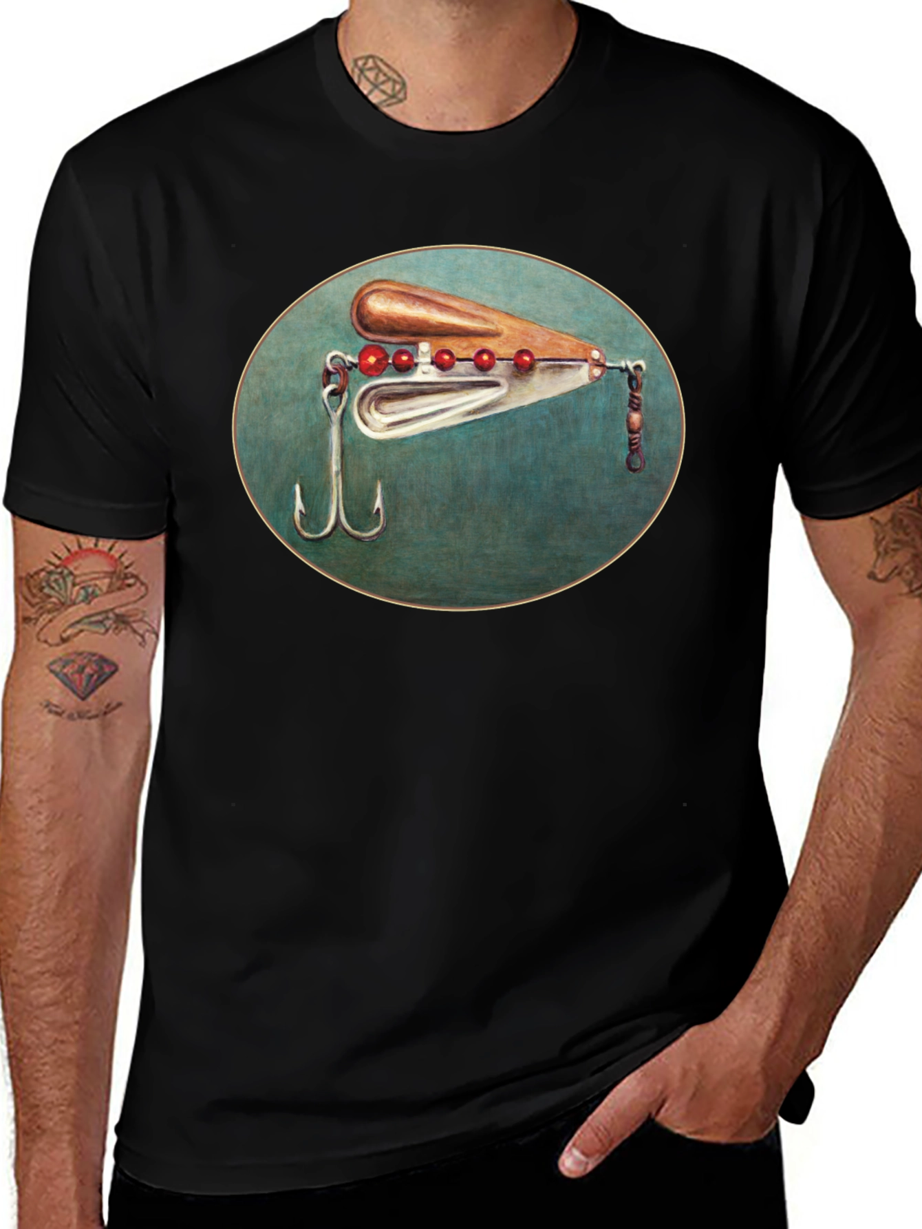 Fishing Lure Graphic Tee - Black Cotton T-Shirt