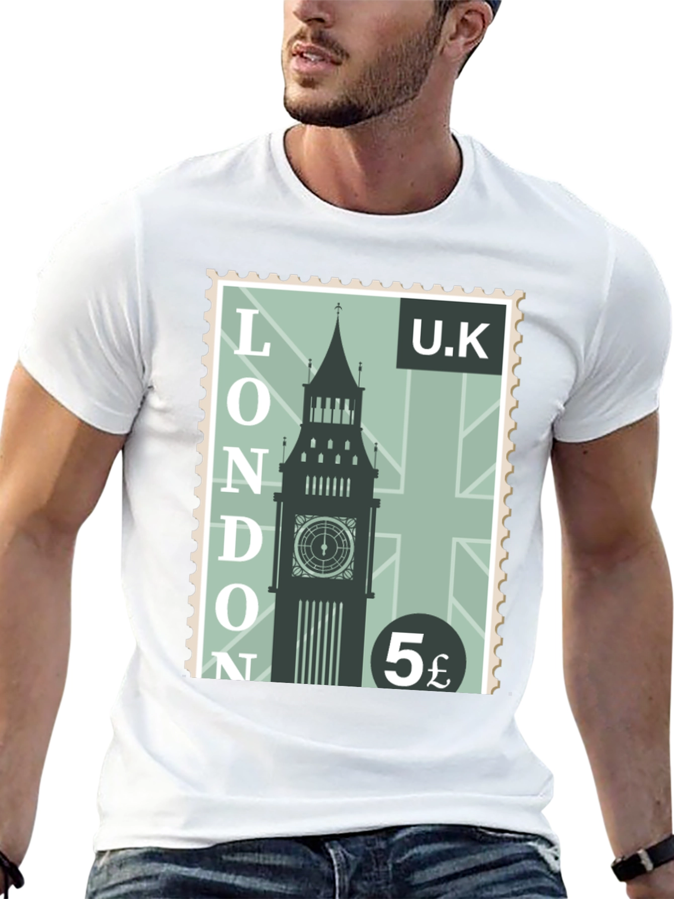 London UK Big Ben Stamp Graphic Tee - Retro Cool