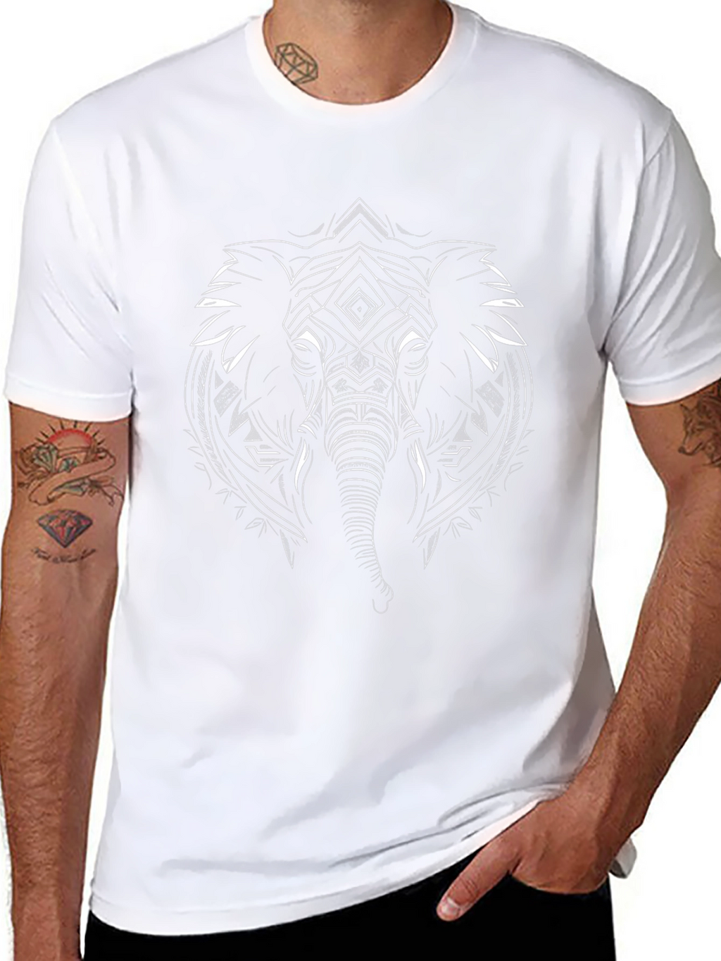 Geometric Elephant Graphic Tee - Stylish Mens Black T-Shirt