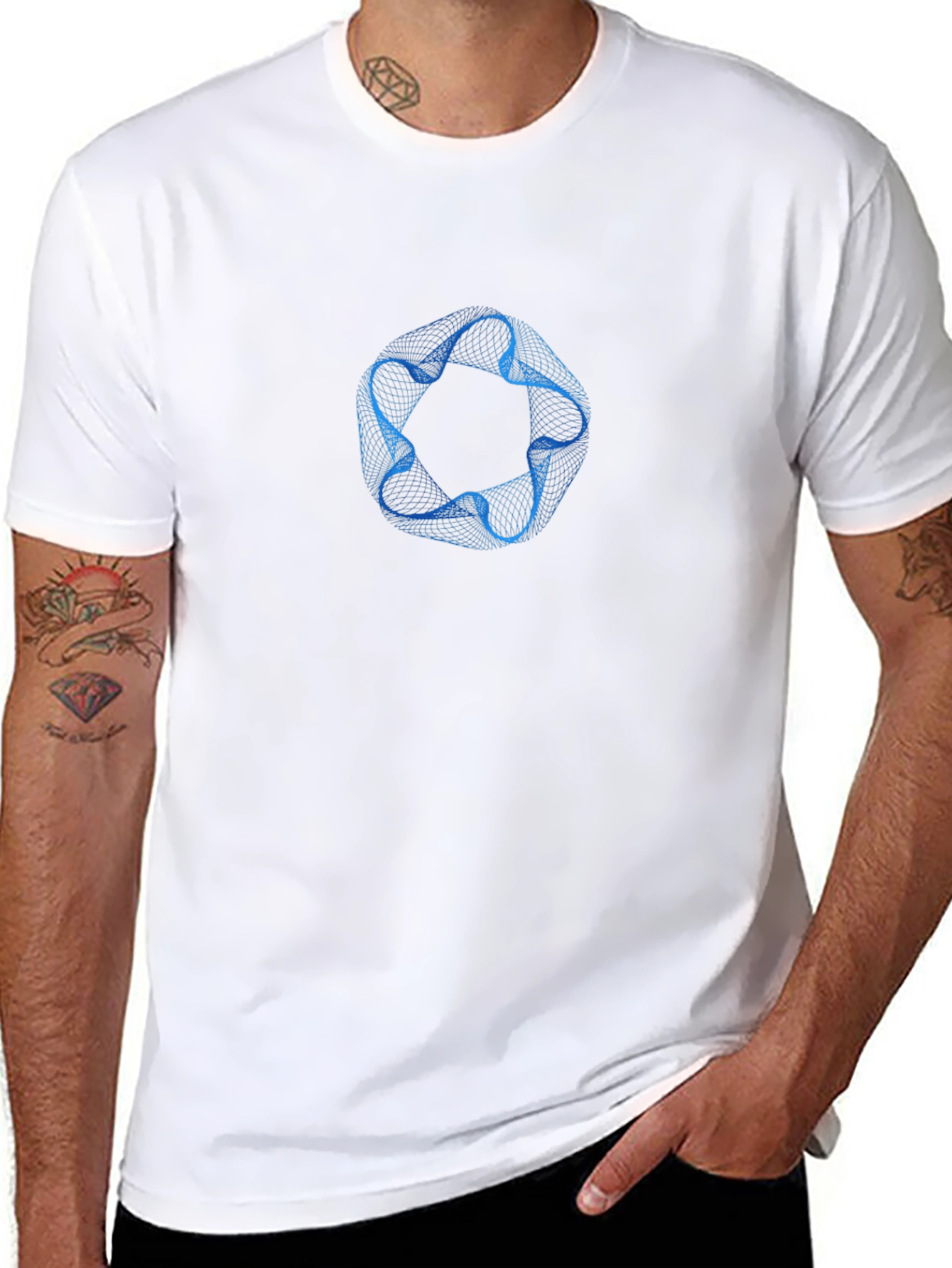 Abstract Blue Ring Graphic Mens Black T-Shirt