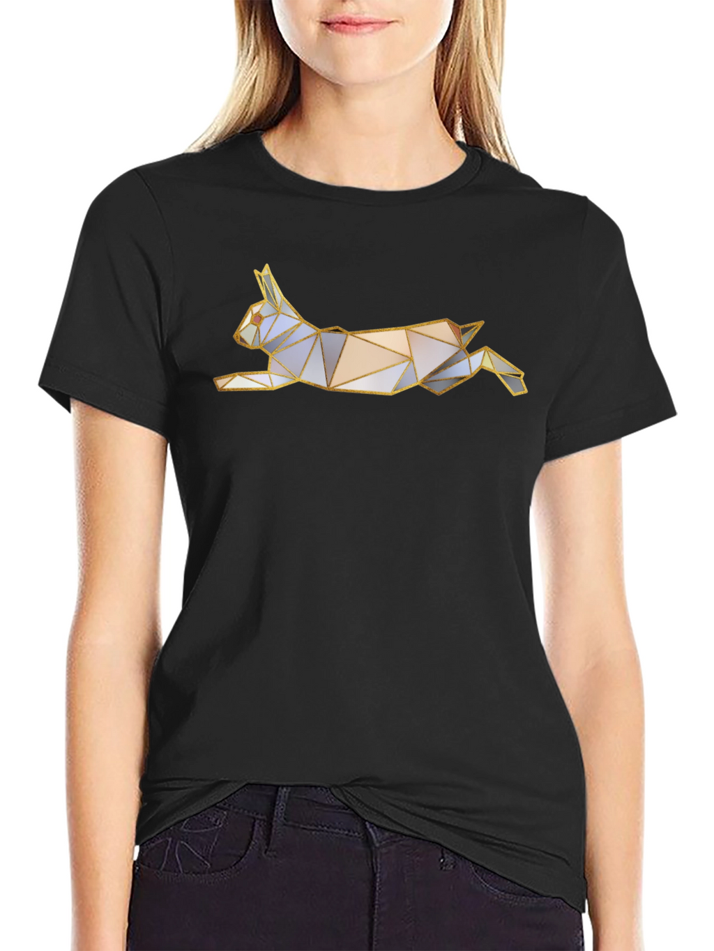 Geometric Rabbit Graphic Tee - Black