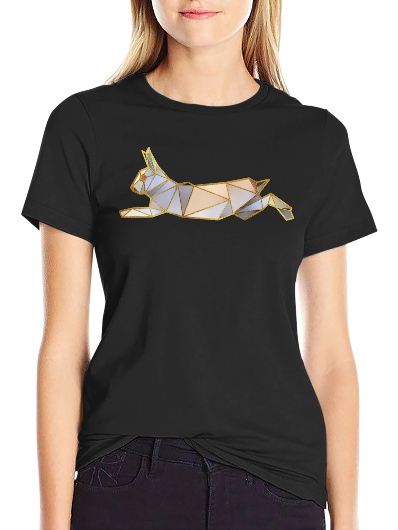 Geometric Rabbit Graphic Tee - Black