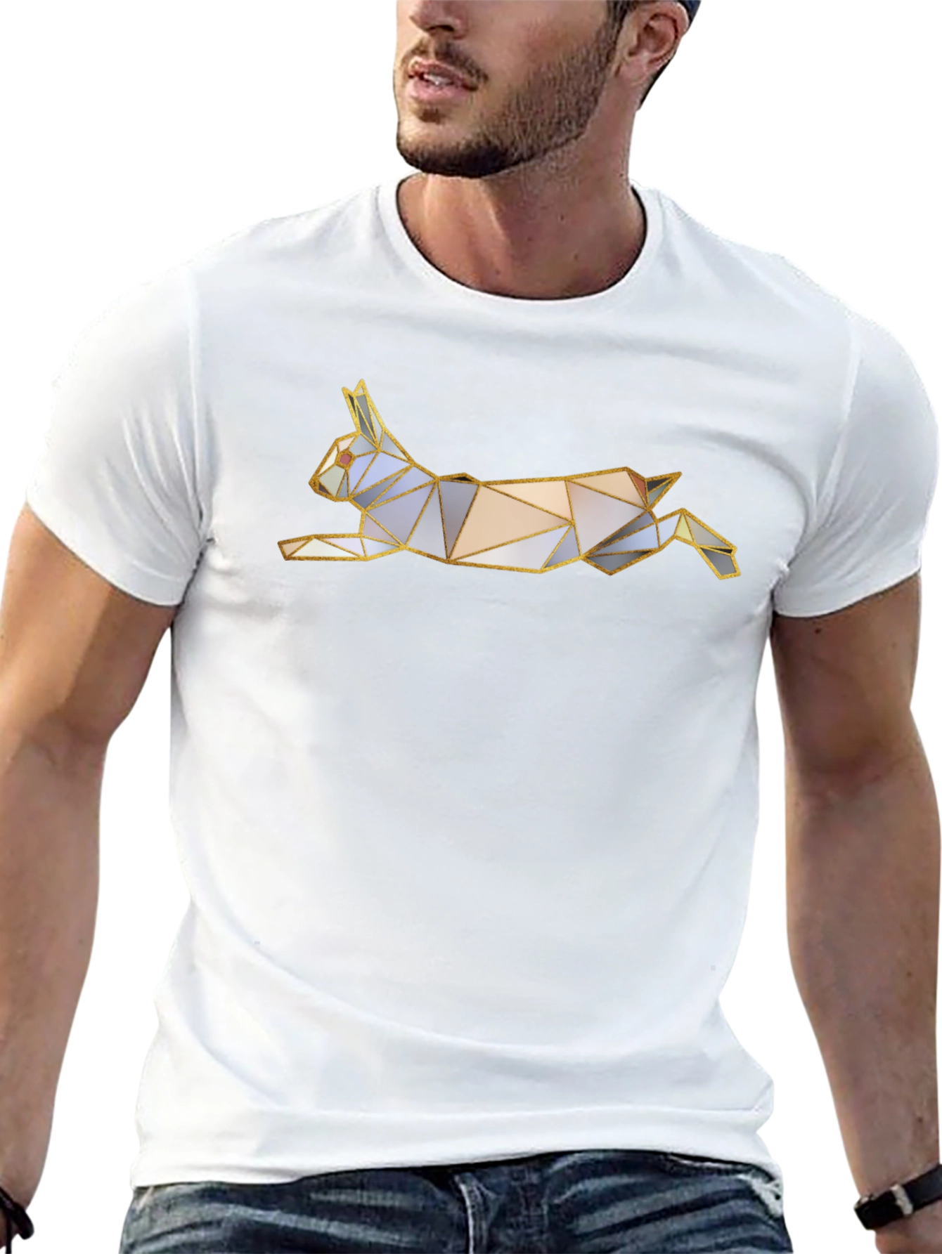 Geometric Rabbit Graphic Tee - Black