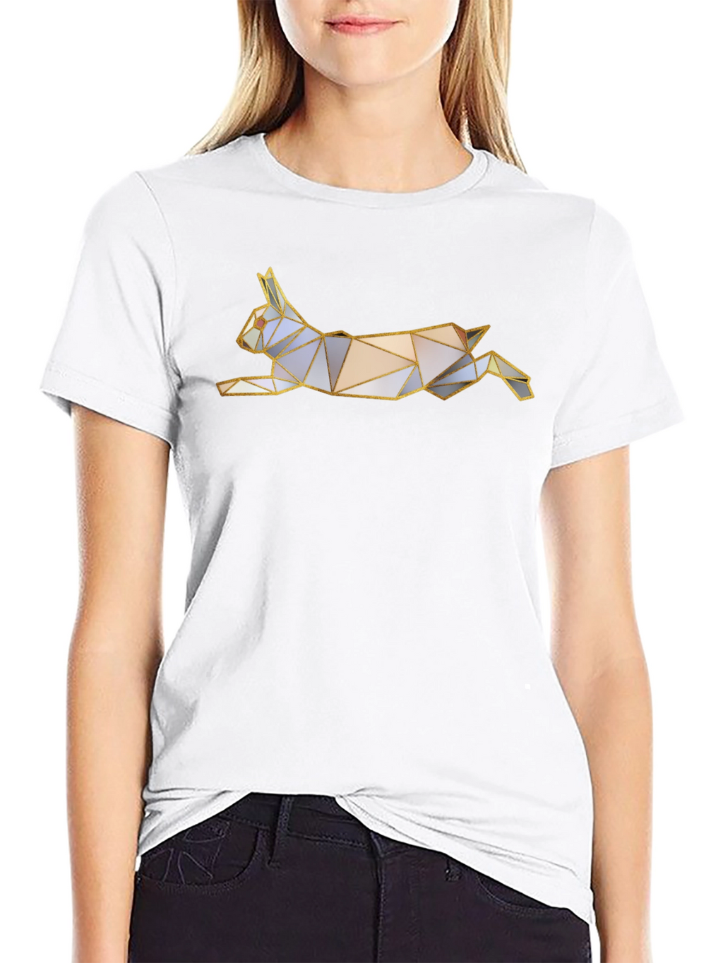 Geometric Rabbit Graphic Tee - Black