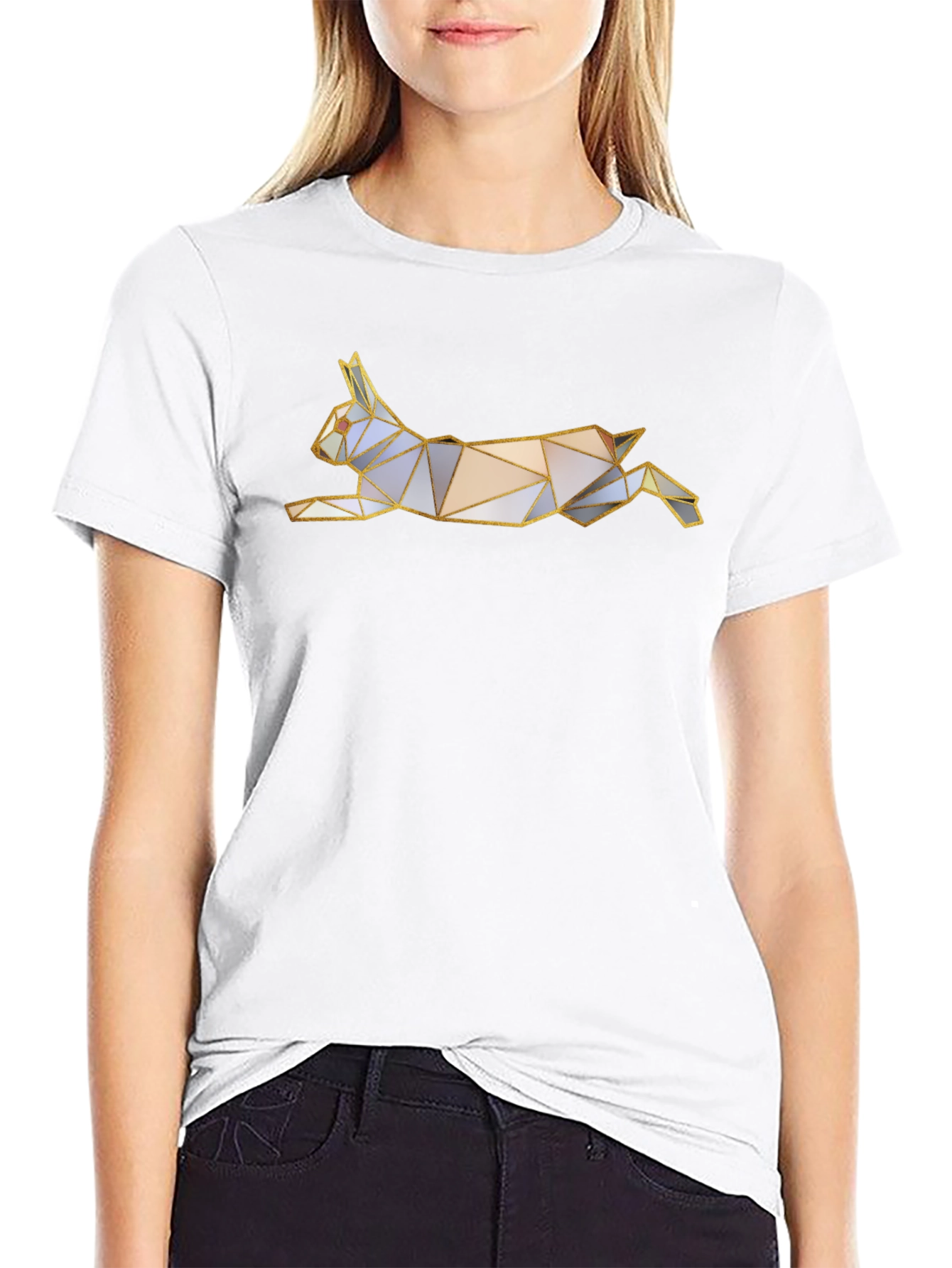 Geometric Rabbit Graphic Tee - Black