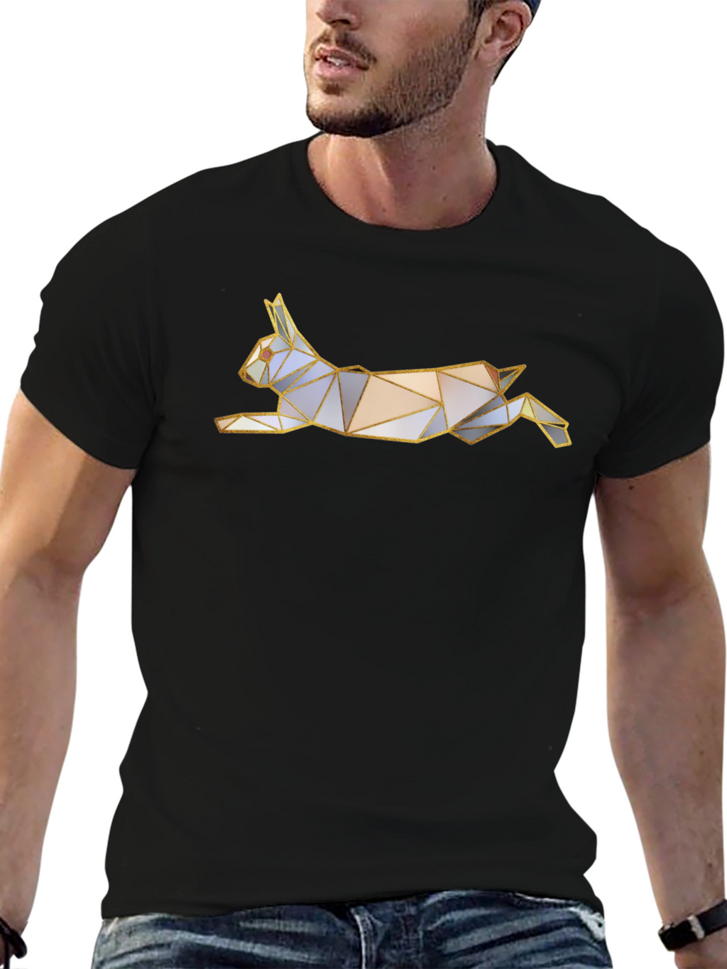Geometric Rabbit Graphic Tee - Black