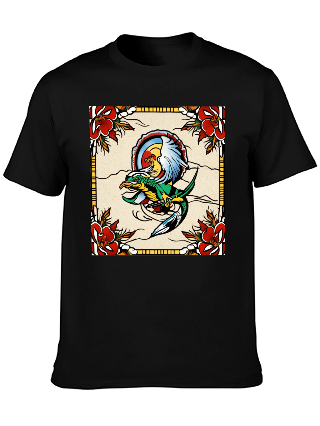 Retro Dragon & Floral Graphic T-Shirt