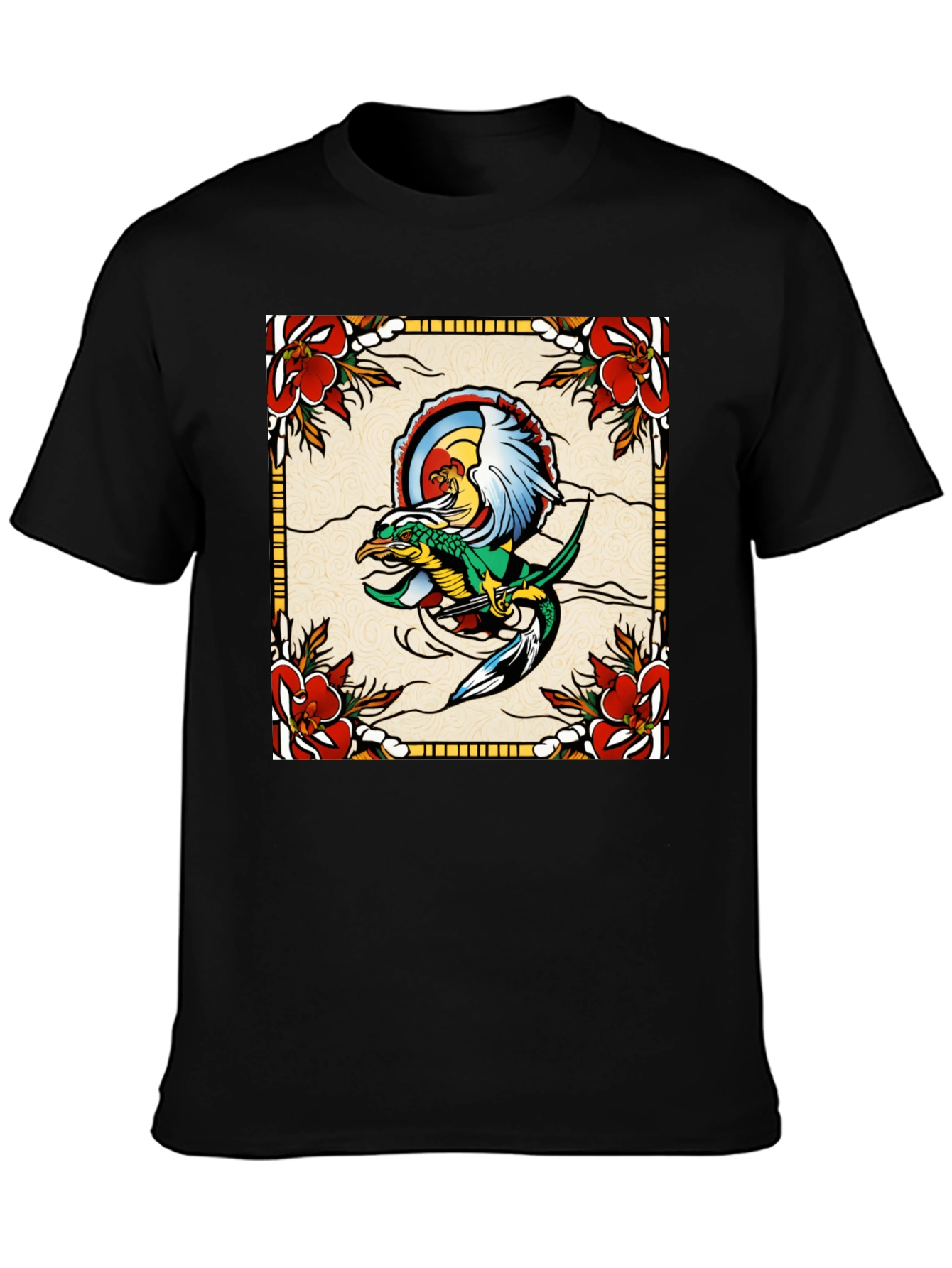 Retro Dragon & Floral Graphic T-Shirt