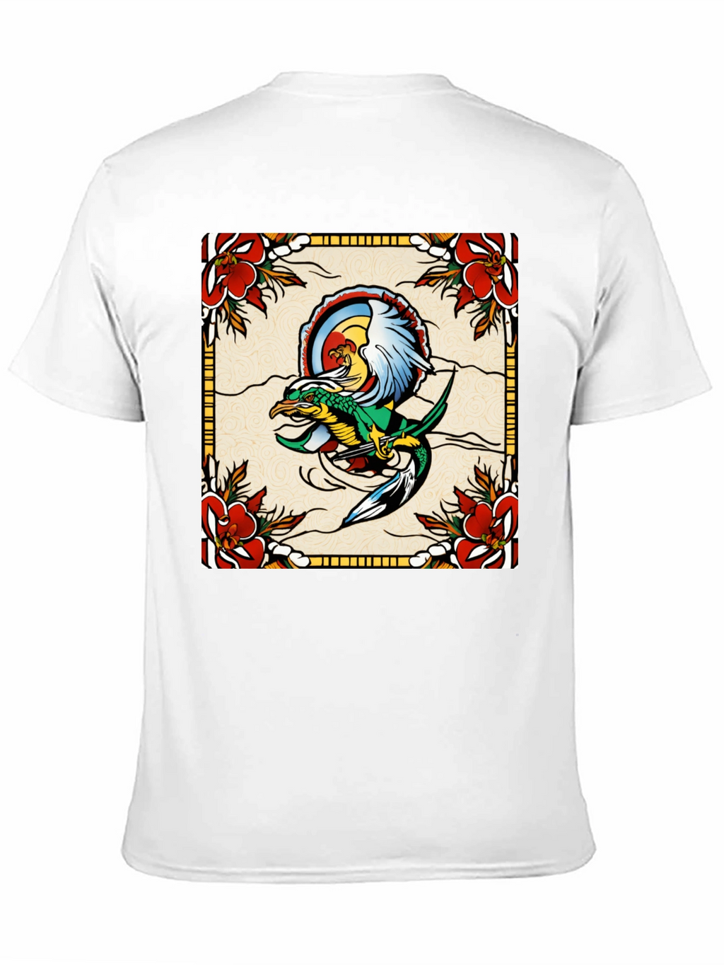 Retro Dragon & Floral Graphic T-Shirt