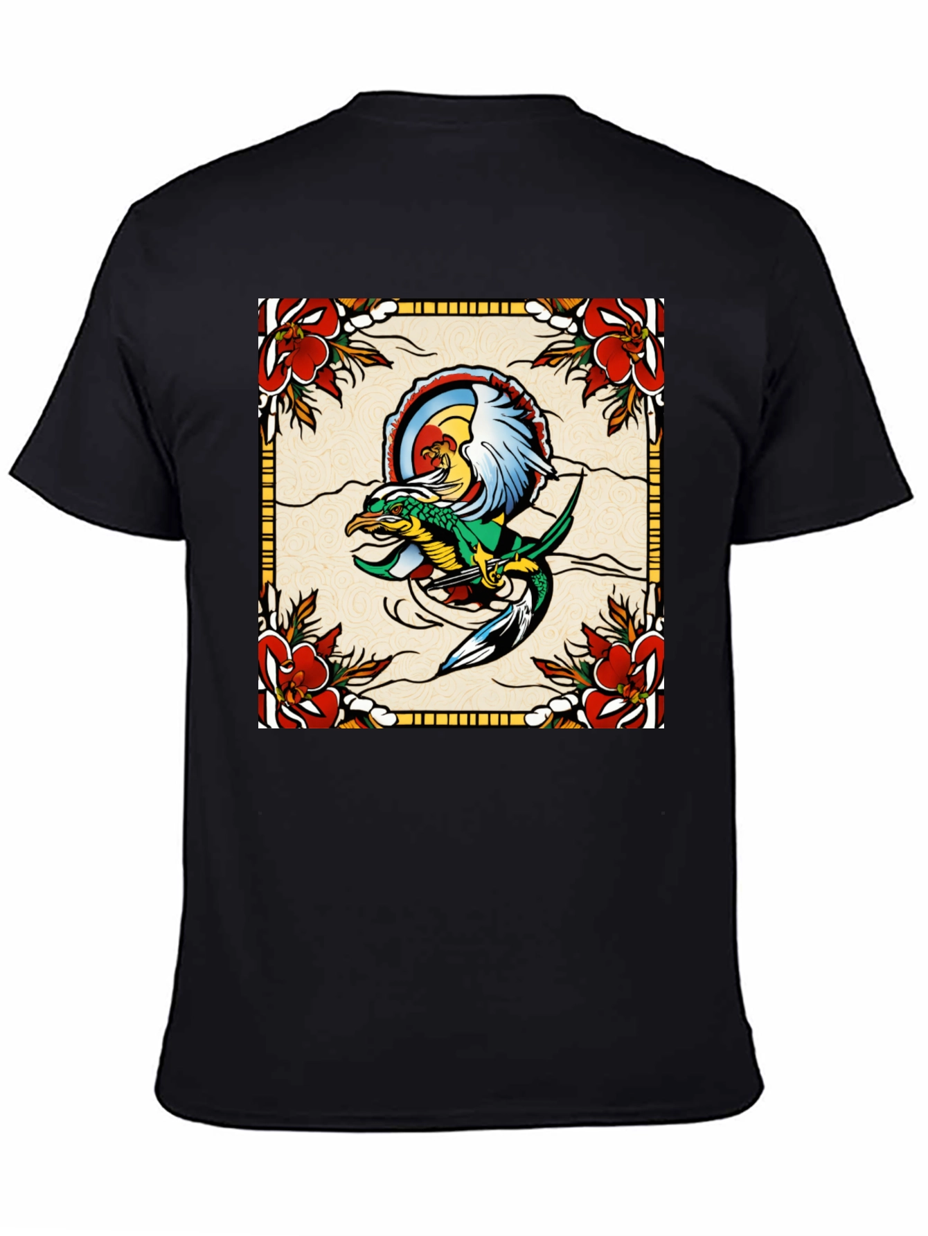 Retro Dragon & Floral Graphic T-Shirt