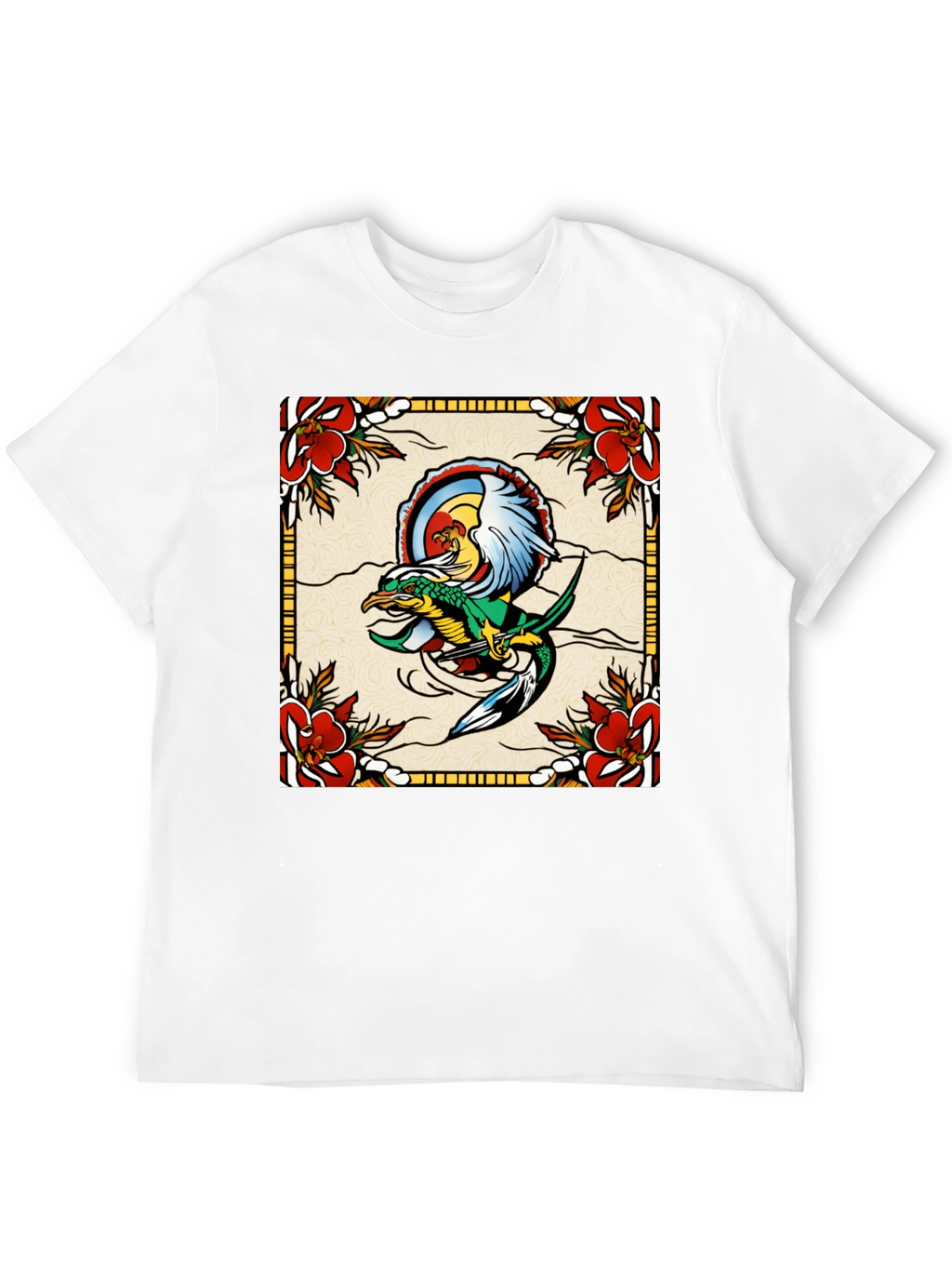 Retro Dragon & Floral Graphic T-Shirt