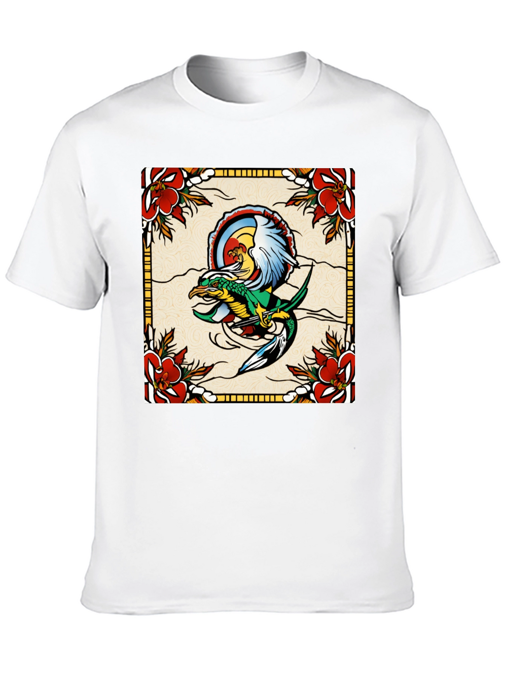 Retro Dragon & Floral Graphic T-Shirt