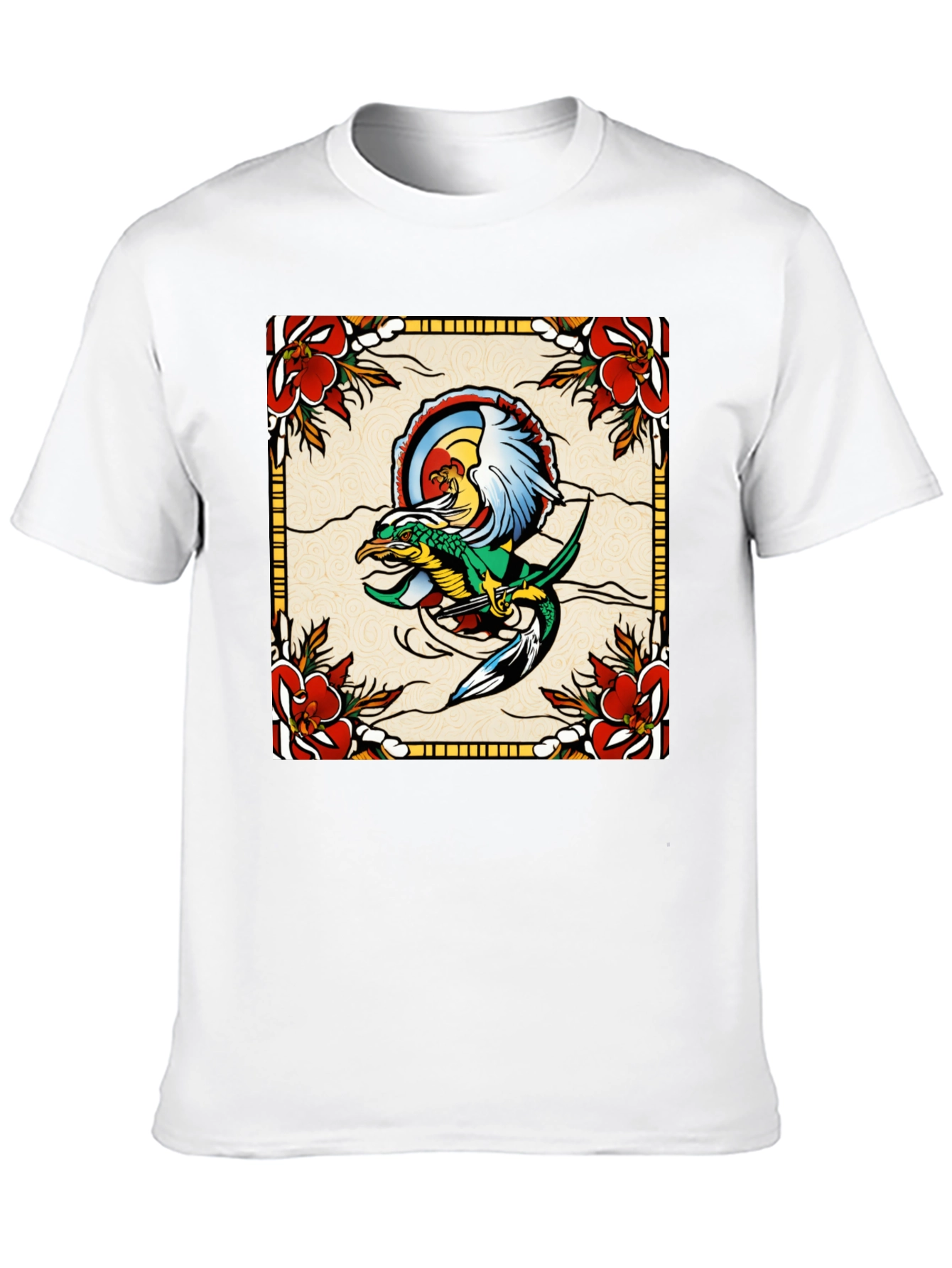 Retro Dragon & Floral Graphic T-Shirt