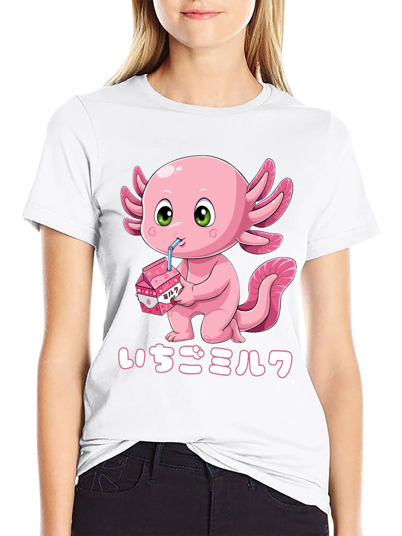 Axolotl Strawberry Milk T-Shirt - Kawaii Style