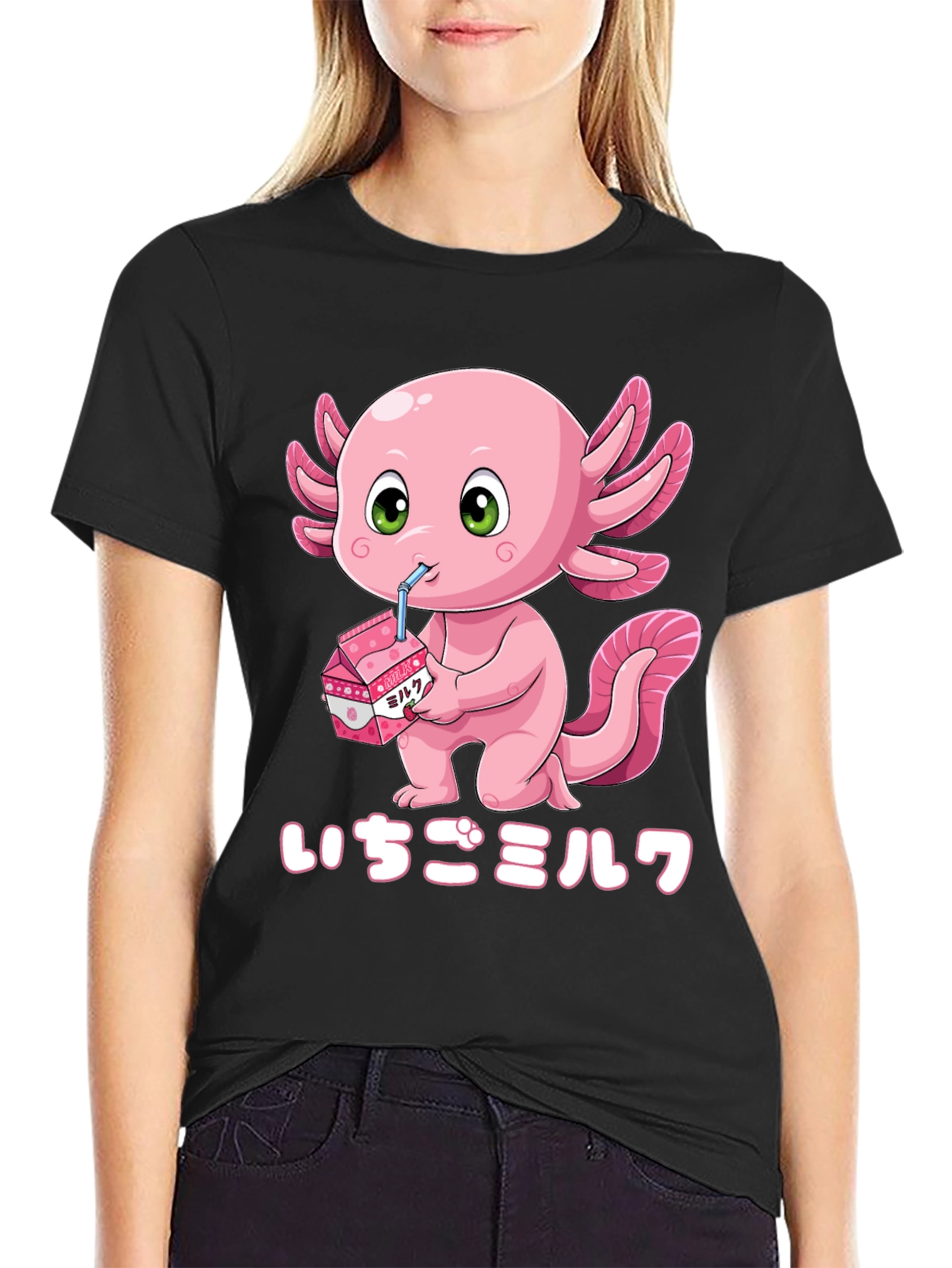 Axolotl Strawberry Milk T-Shirt - Kawaii Style