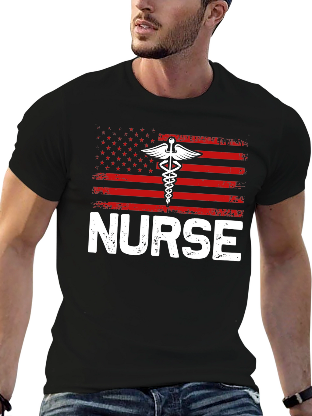 Nurse American Flag Graphic T-Shirt - Patriotic Medical Apparel