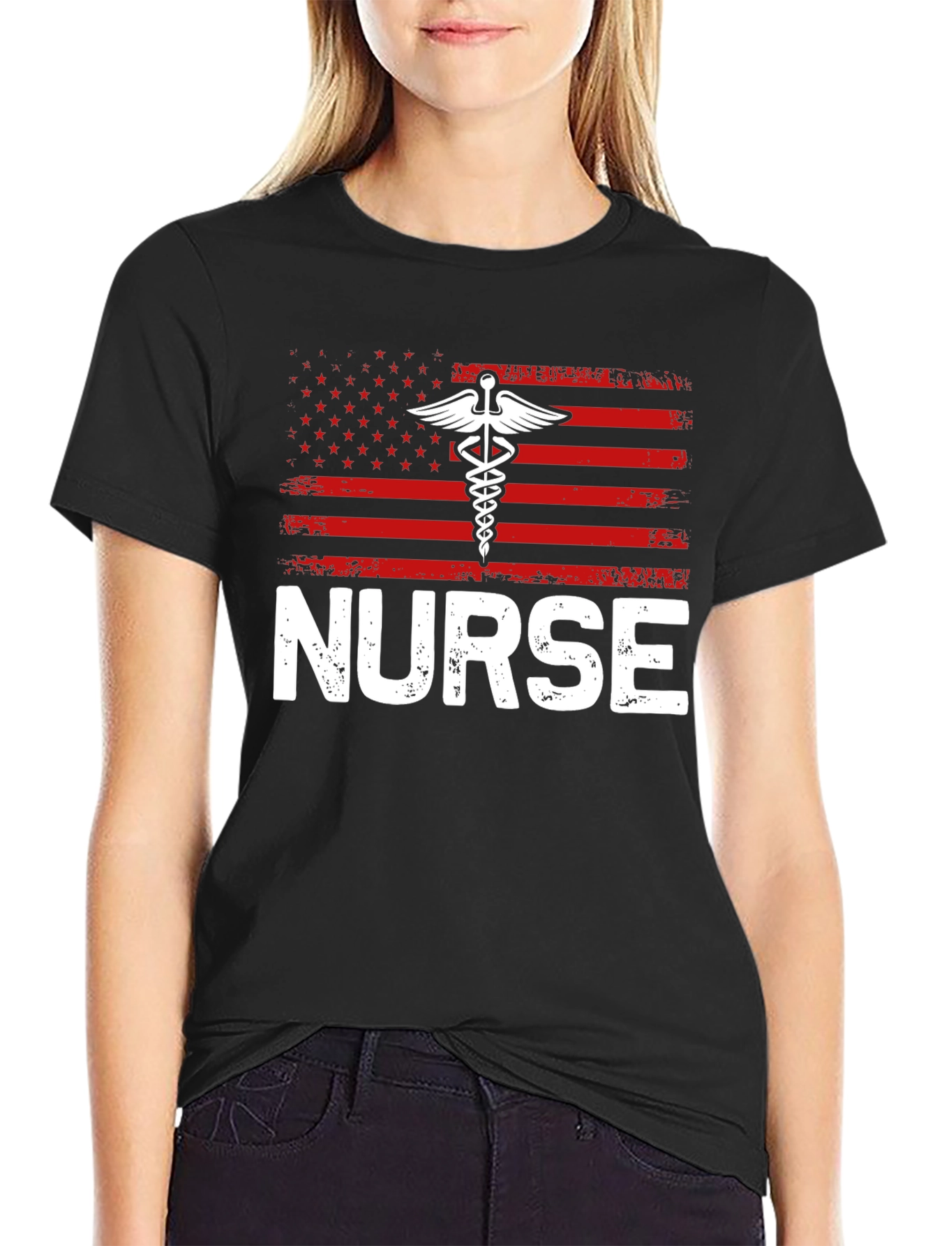 Nurse American Flag Graphic T-Shirt - Patriotic Medical Apparel