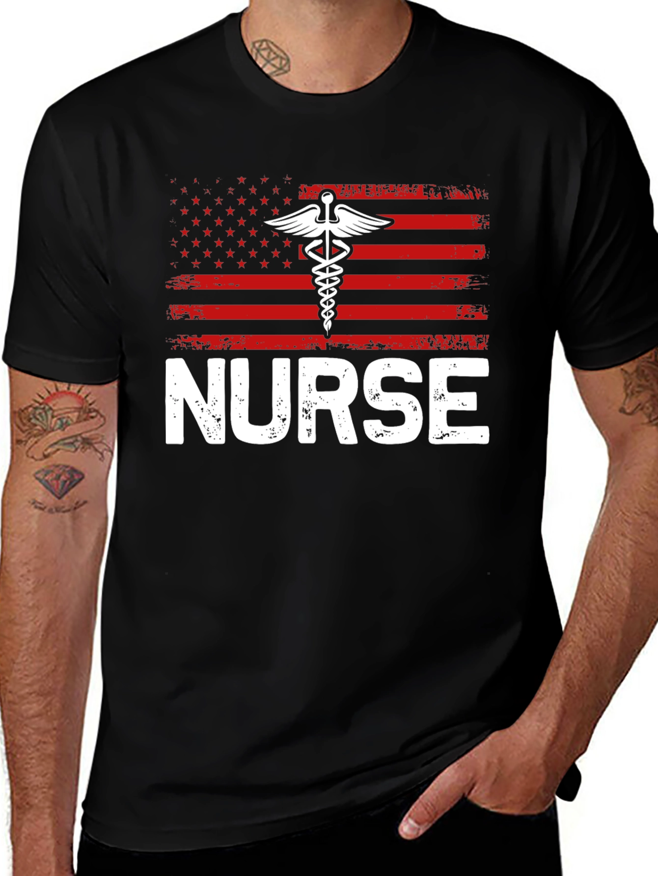 Nurse American Flag Graphic T-Shirt - Patriotic Medical Apparel