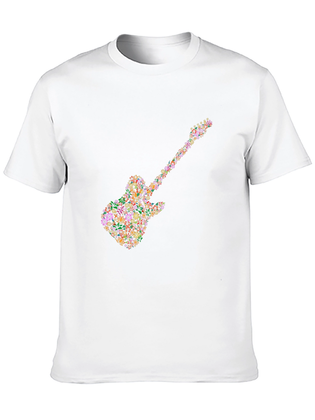 Floral Guitar Graphic Tee - Black Cotton T-Shirt