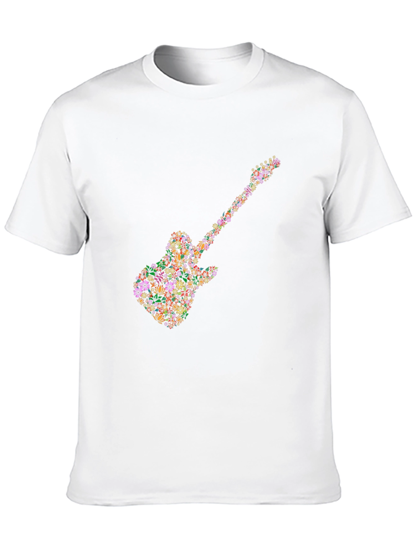Floral Guitar Graphic Tee - Black Cotton T-Shirt