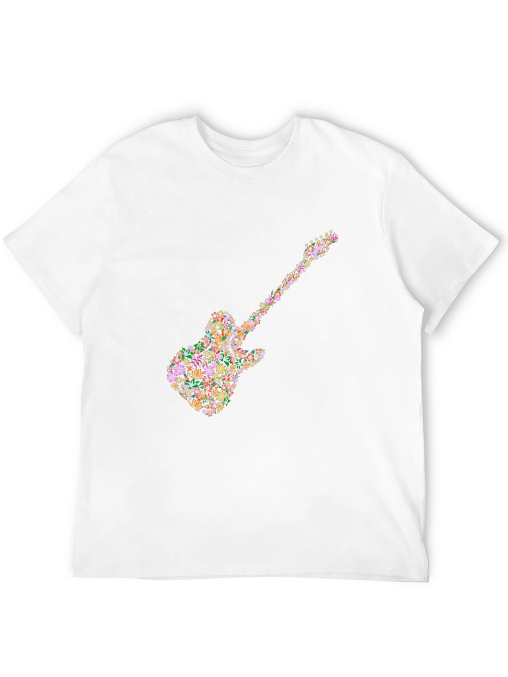 Floral Guitar Graphic Tee - Black Cotton T-Shirt