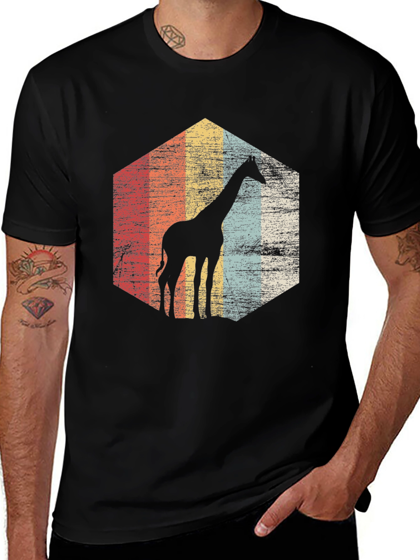 Retro Giraffe T-Shirt - Mens Black Graphic Tee