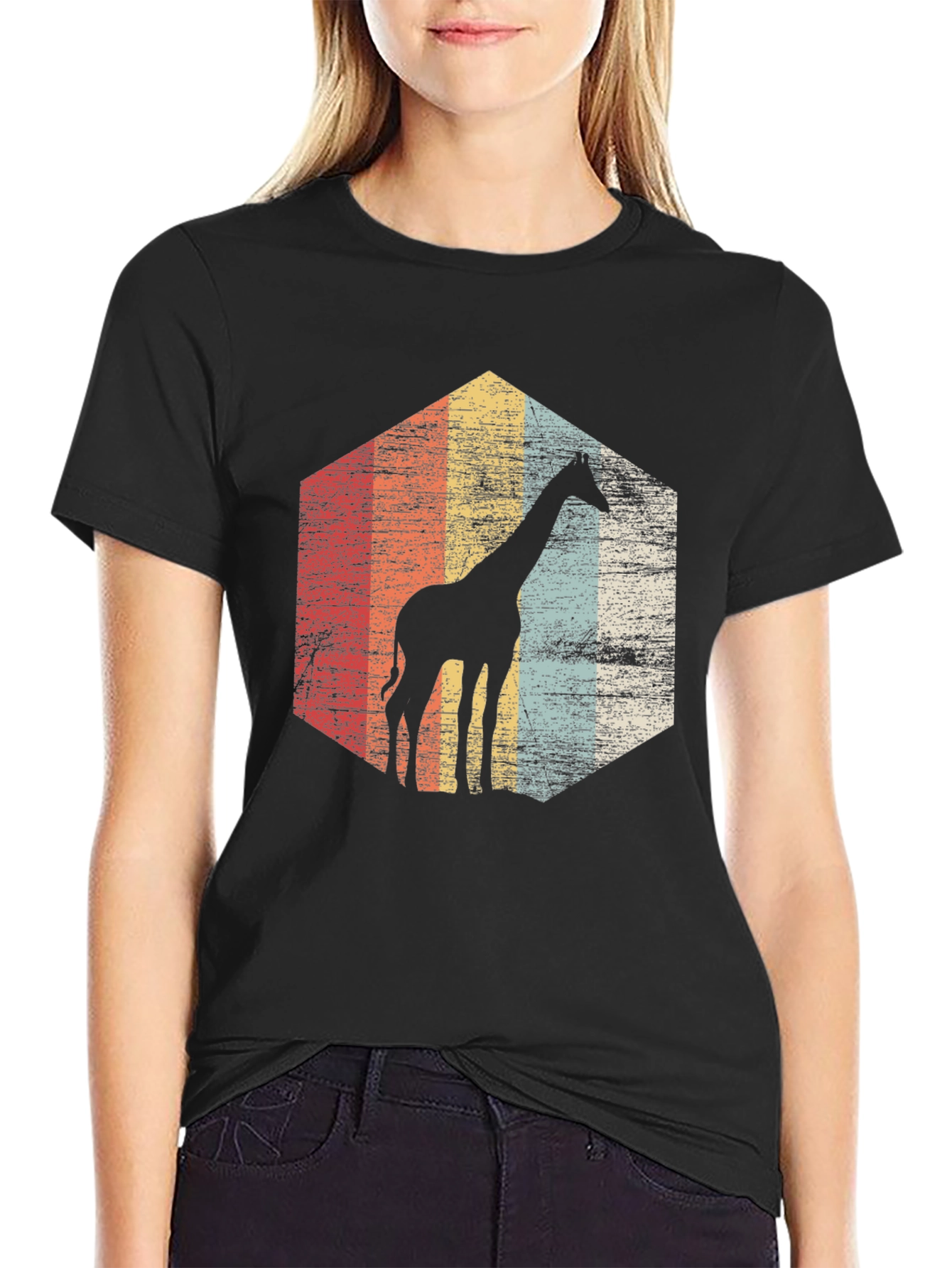 Retro Giraffe T-Shirt - Mens Black Graphic Tee