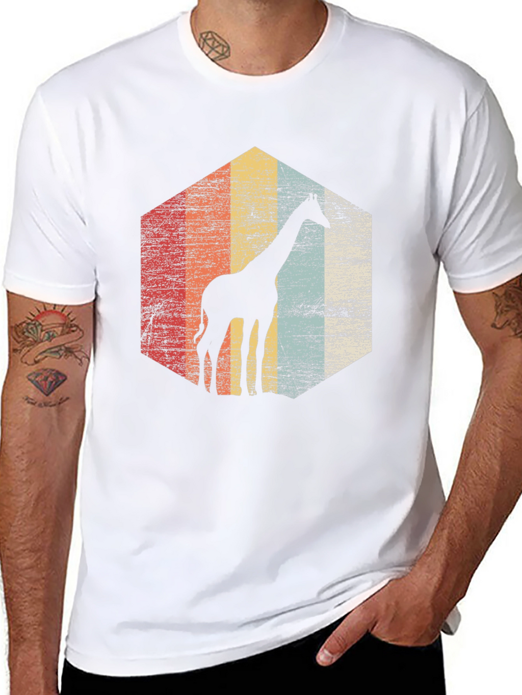 Retro Giraffe T-Shirt - Mens Black Graphic Tee