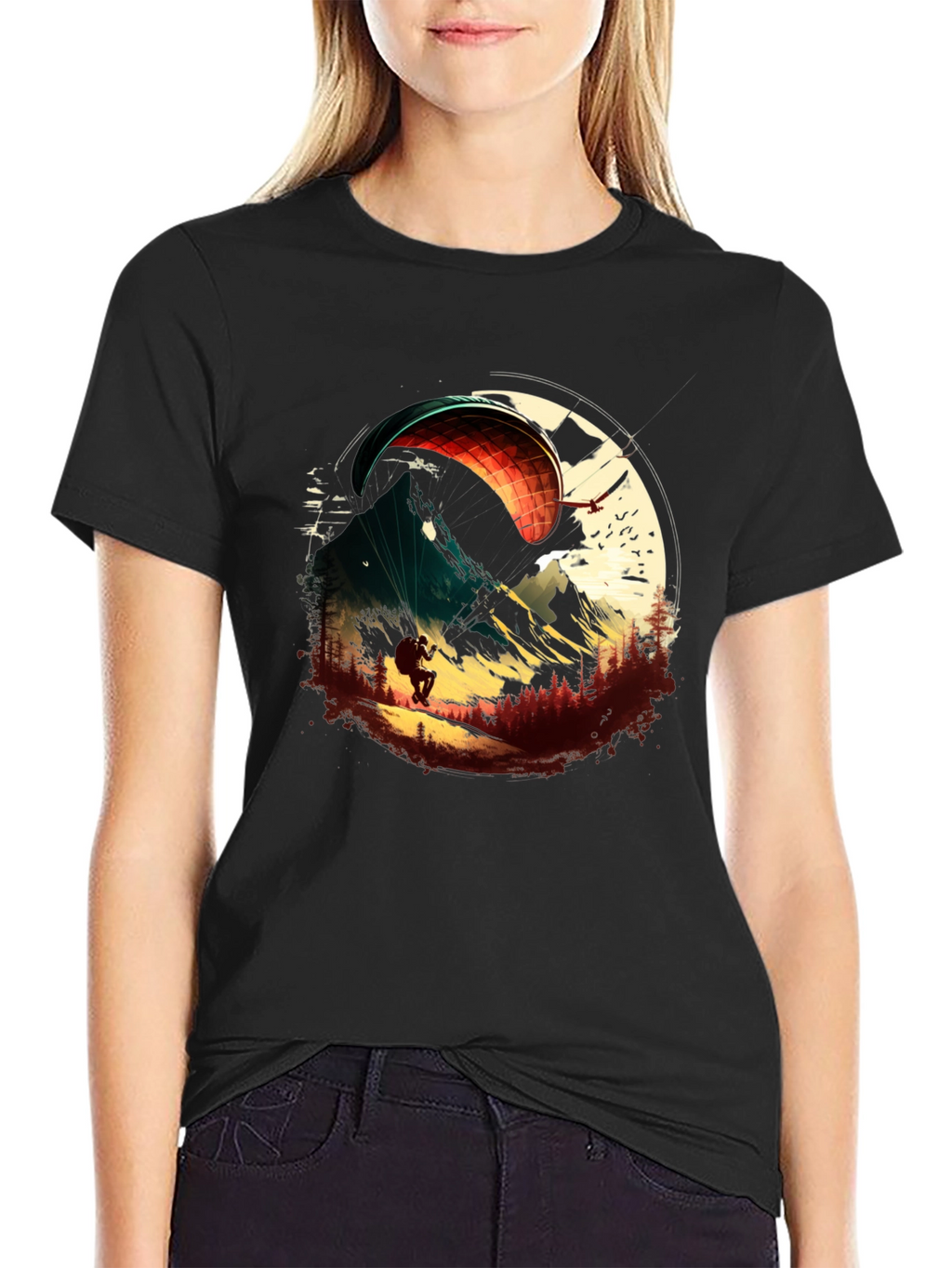 Paragliding Adventure Graphic Tee - Black Cotton T-Shirt