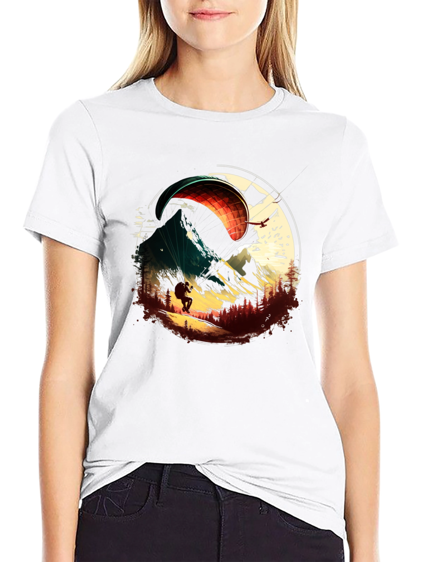 Paragliding Adventure Graphic Tee - Black Cotton T-Shirt