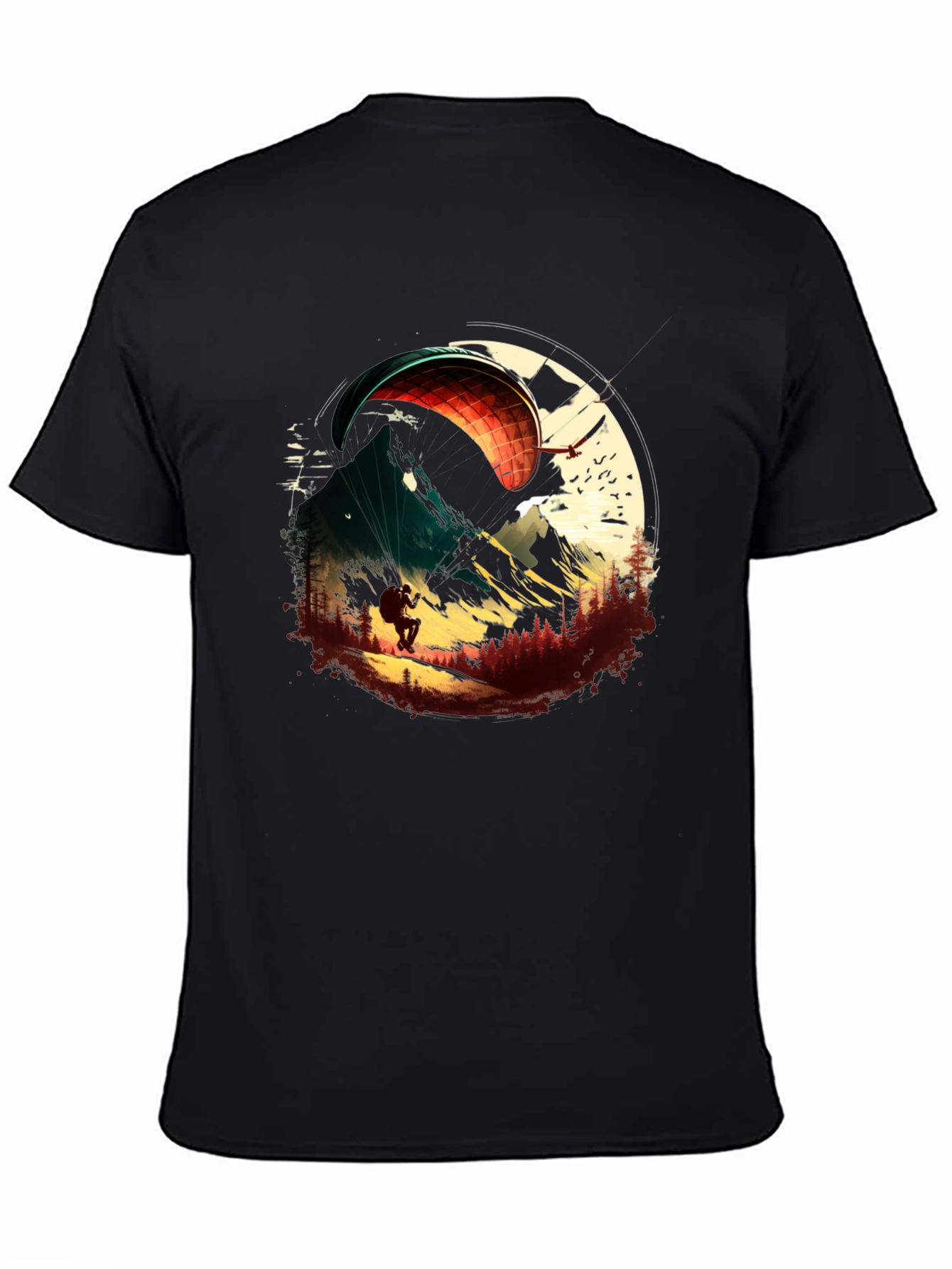 Paragliding Adventure Graphic Tee - Black Cotton T-Shirt
