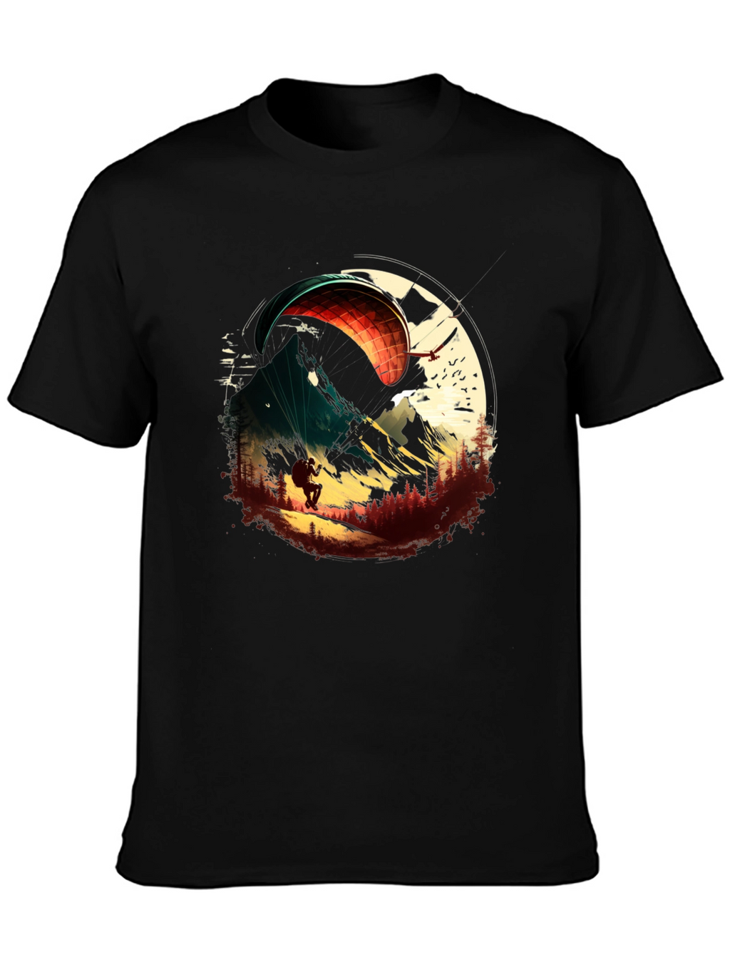 Paragliding Adventure Graphic Tee - Black Cotton T-Shirt