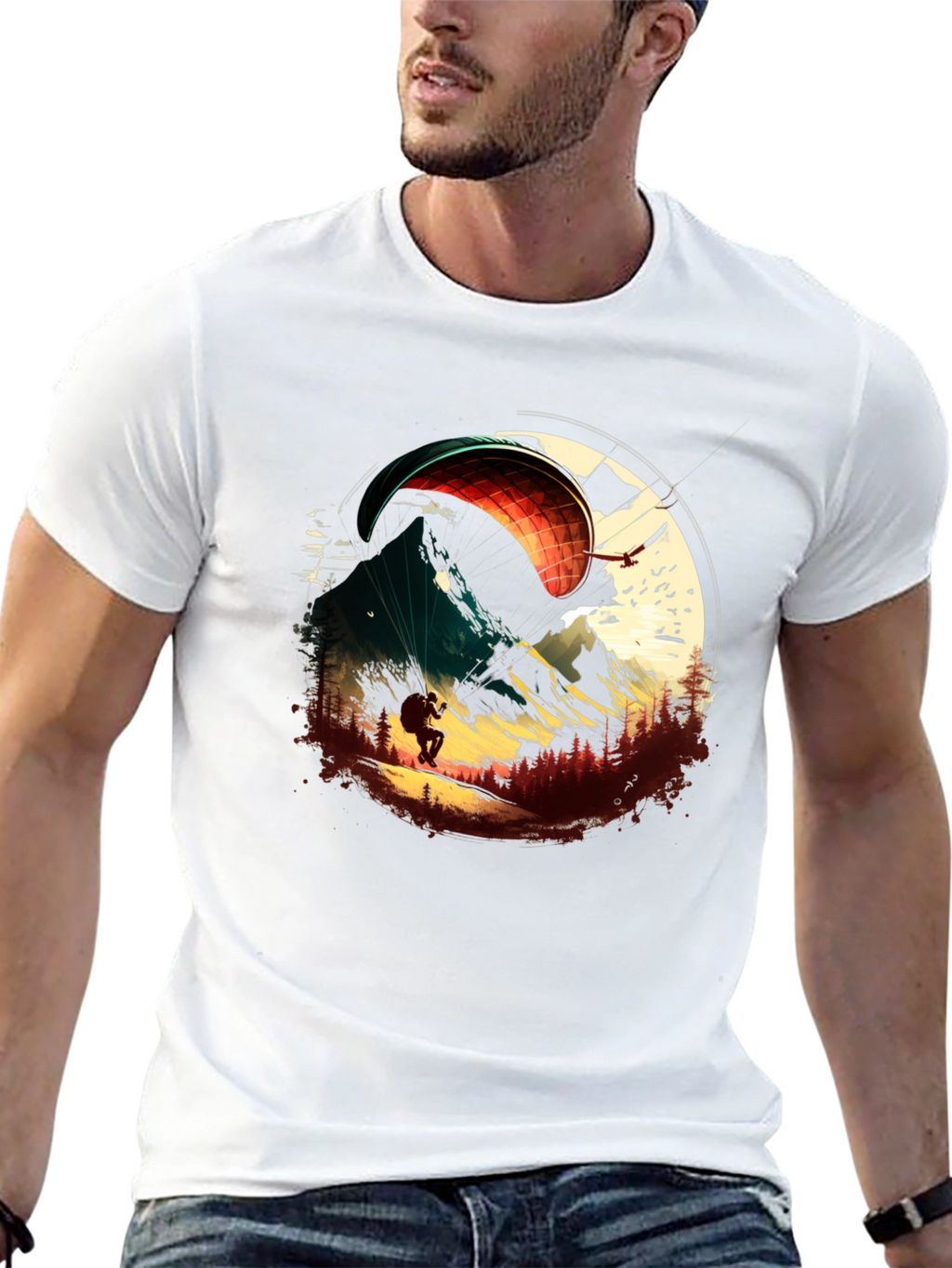 Paragliding Adventure Graphic Tee - Black Cotton T-Shirt