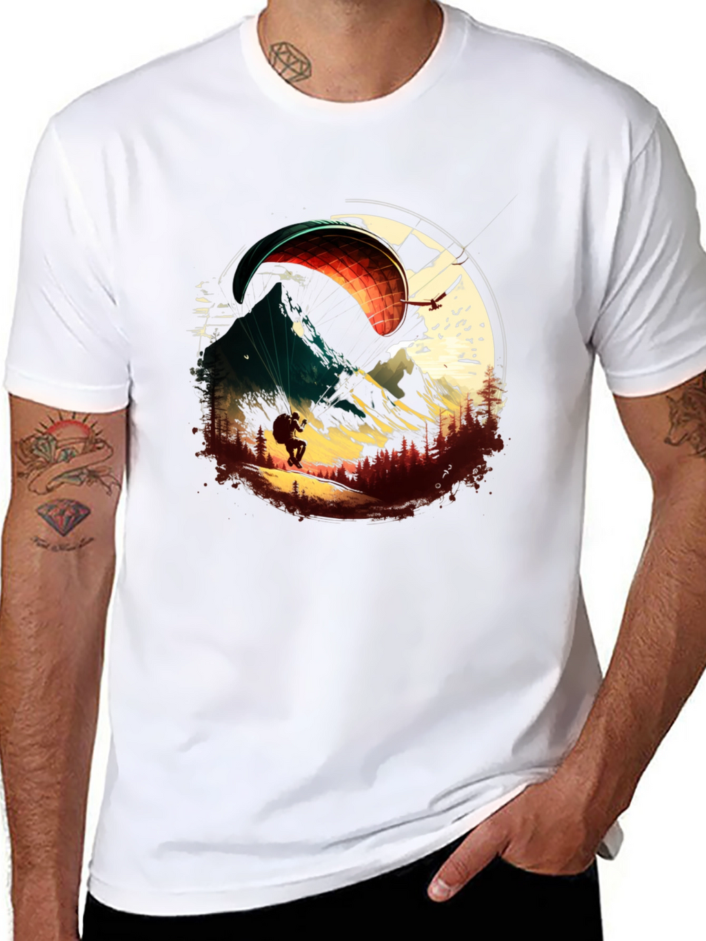 Paragliding Adventure Graphic Tee - Black Cotton T-Shirt