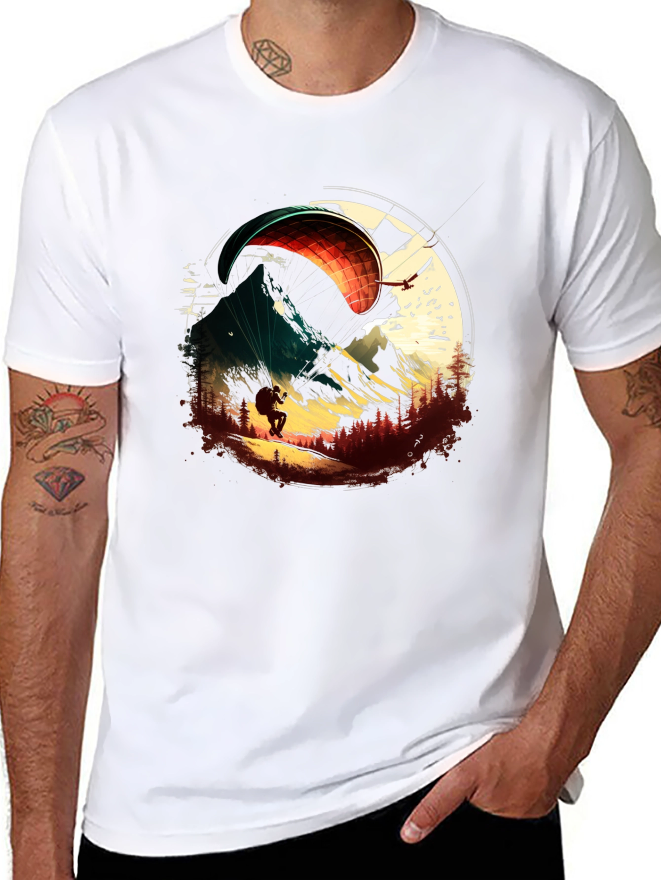 Paragliding Adventure Graphic Tee - Black Cotton T-Shirt