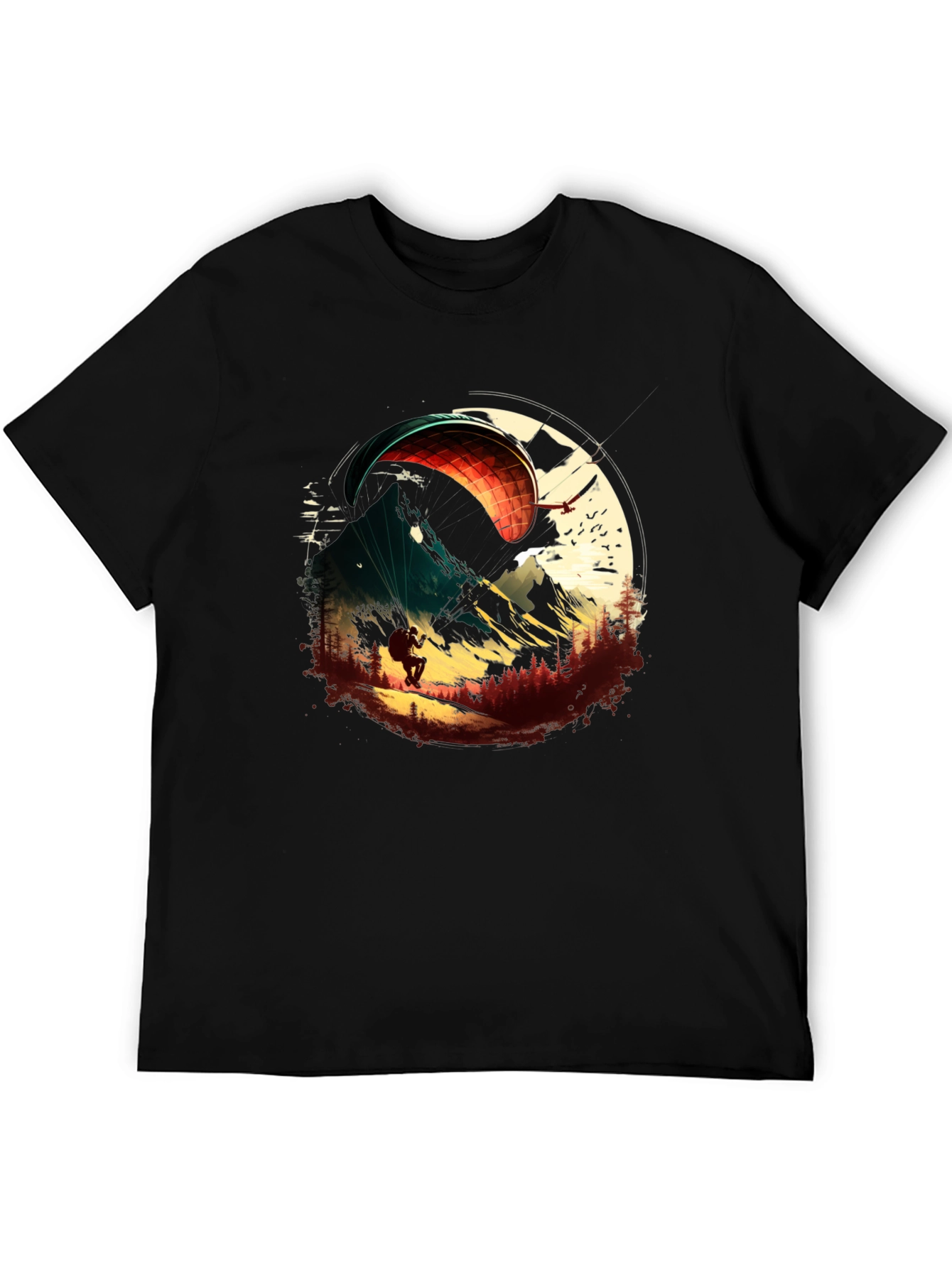 Paragliding Adventure Graphic Tee - Black Cotton T-Shirt