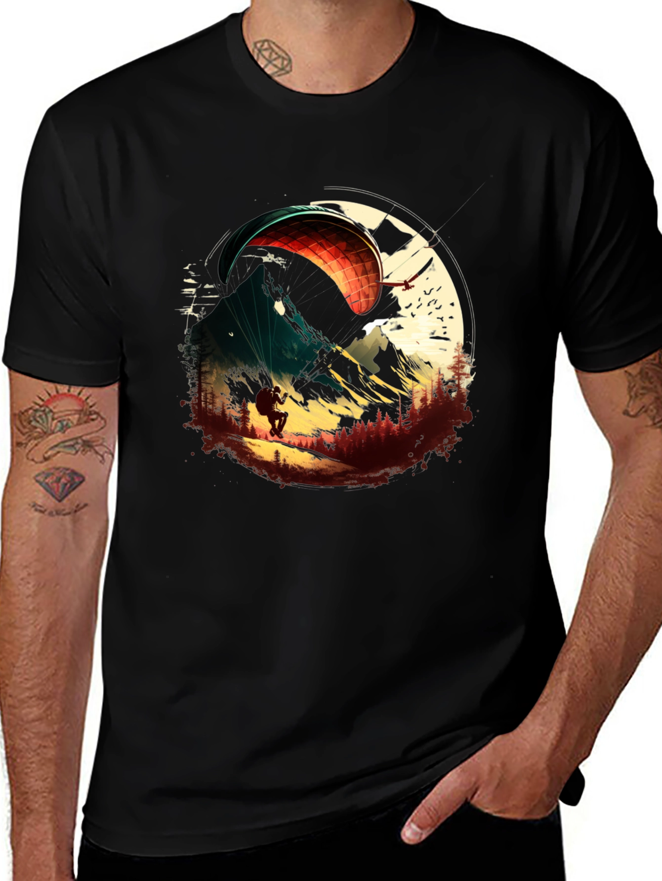 Paragliding Adventure Graphic Tee - Black Cotton T-Shirt