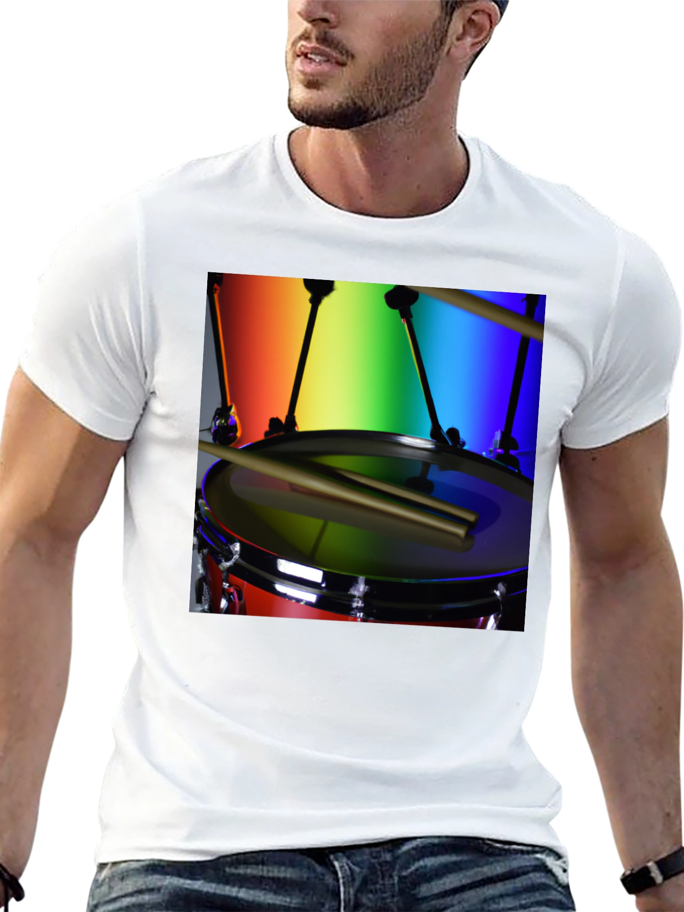 Rainbow Drummer T-Shirt - Music Lover Tee