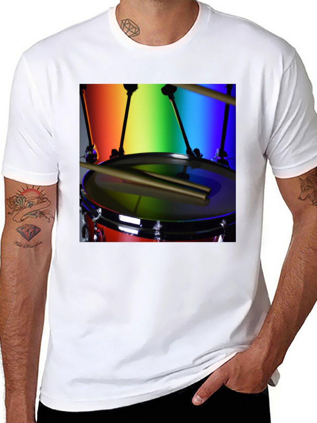 Rainbow Drummer T-Shirt - Music Lover Tee