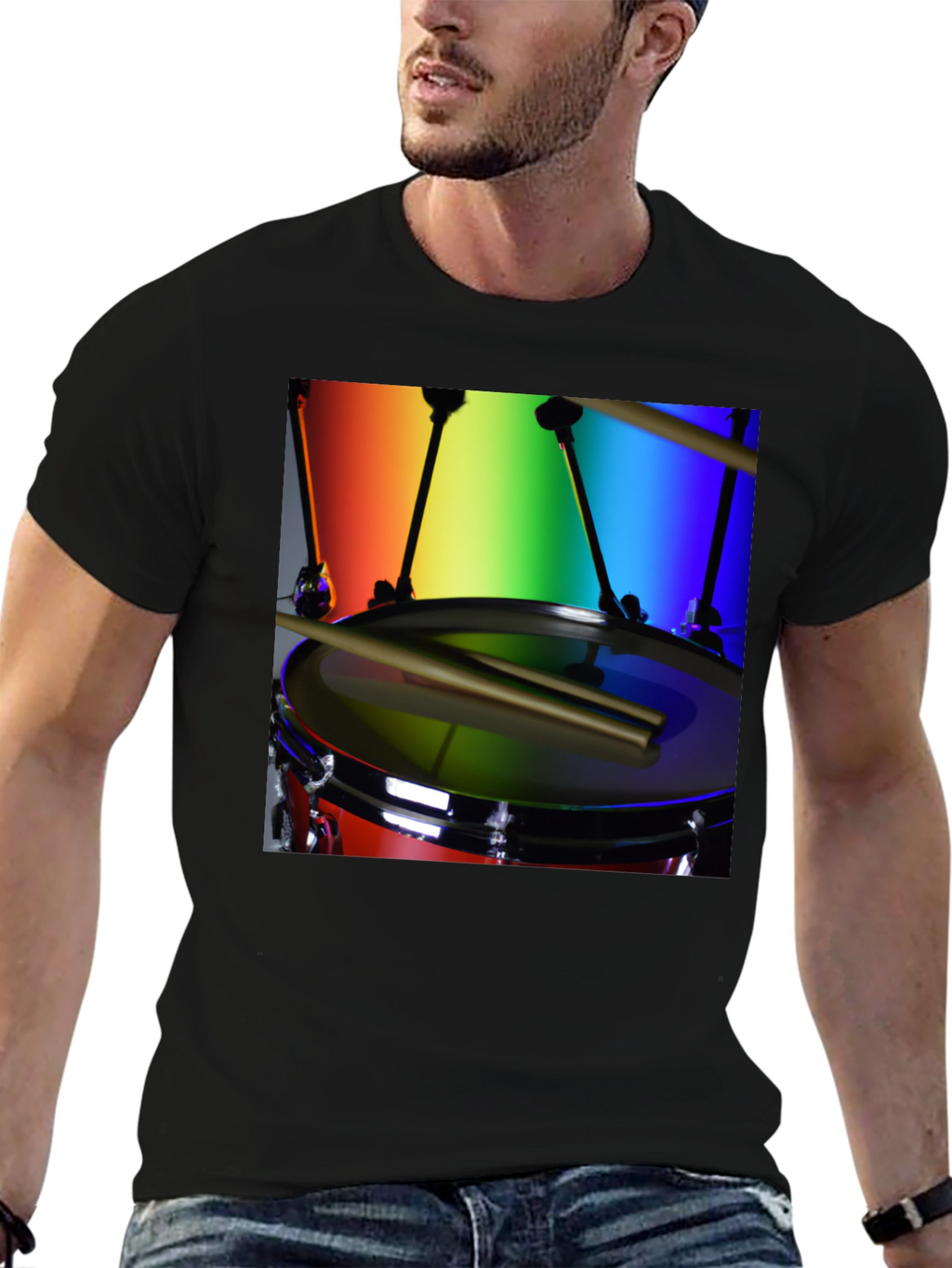 Rainbow Drummer T-Shirt - Music Lover Tee