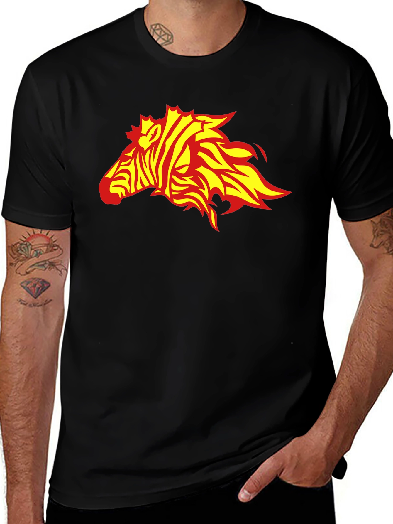 Zebra Flame Graphic Black T-Shirt