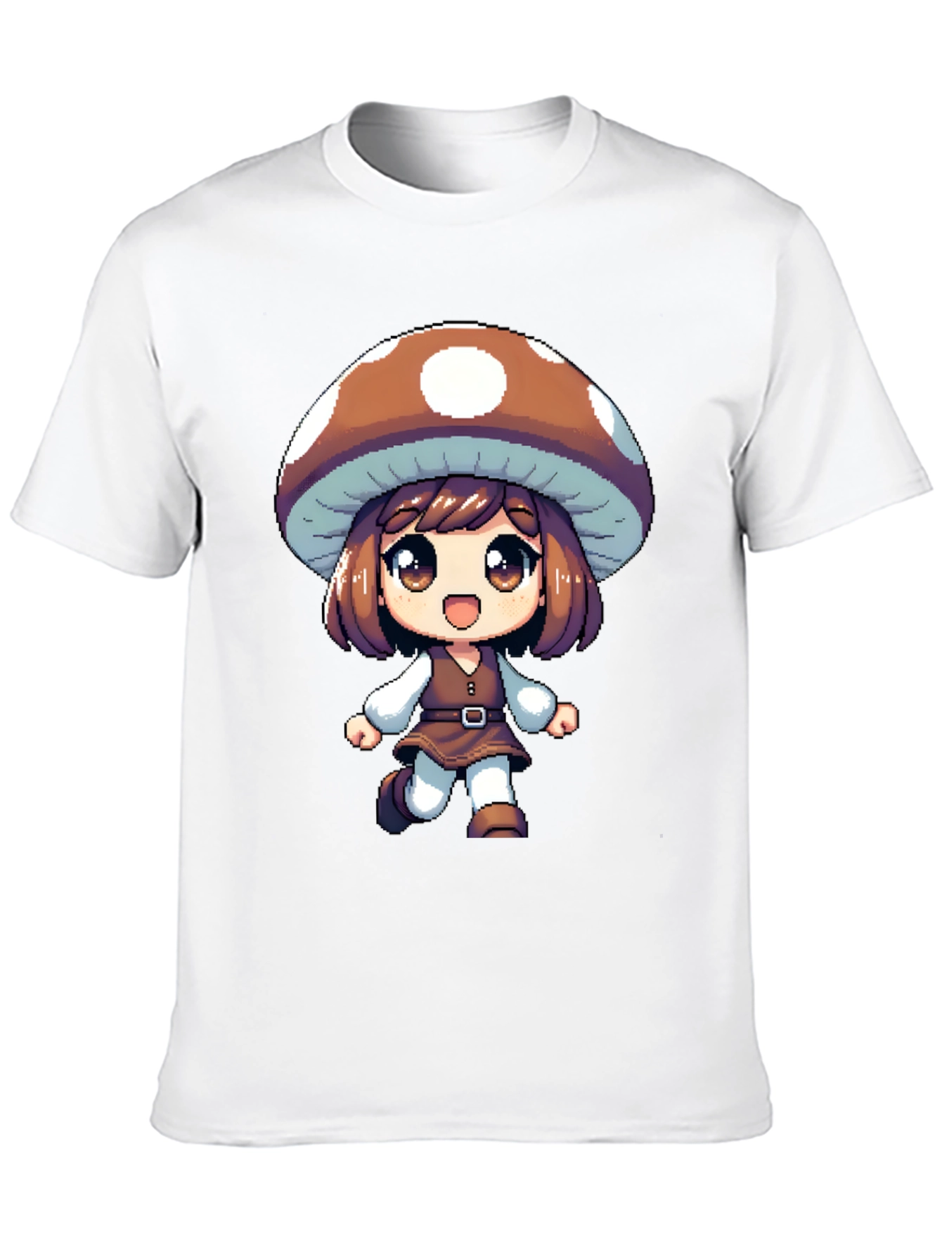Mushroom Girl Black T-Shirt Anime Pixel Art