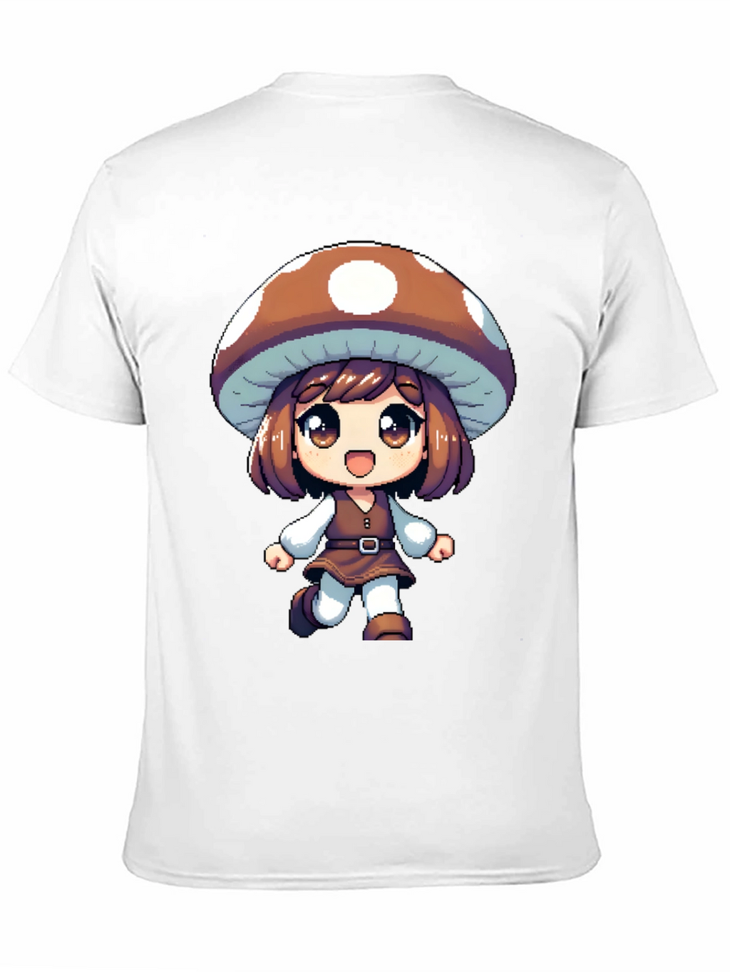 Mushroom Girl Black T-Shirt Anime Pixel Art