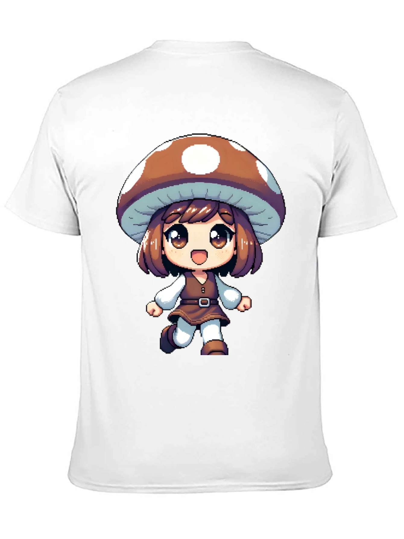 Mushroom Girl Black T-Shirt Anime Pixel Art